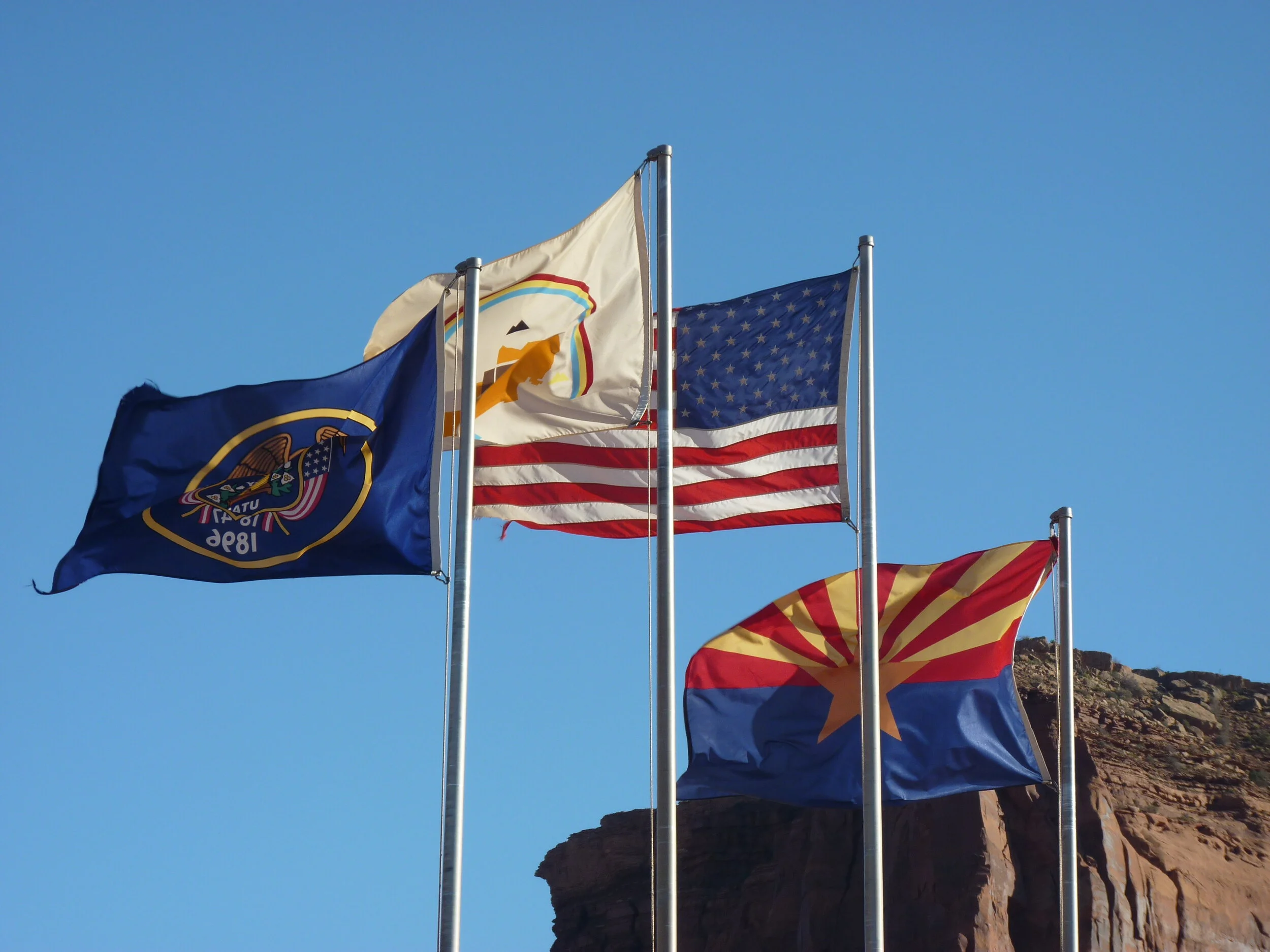Flags of Utah, United States, Navajo Nation, and Arizona