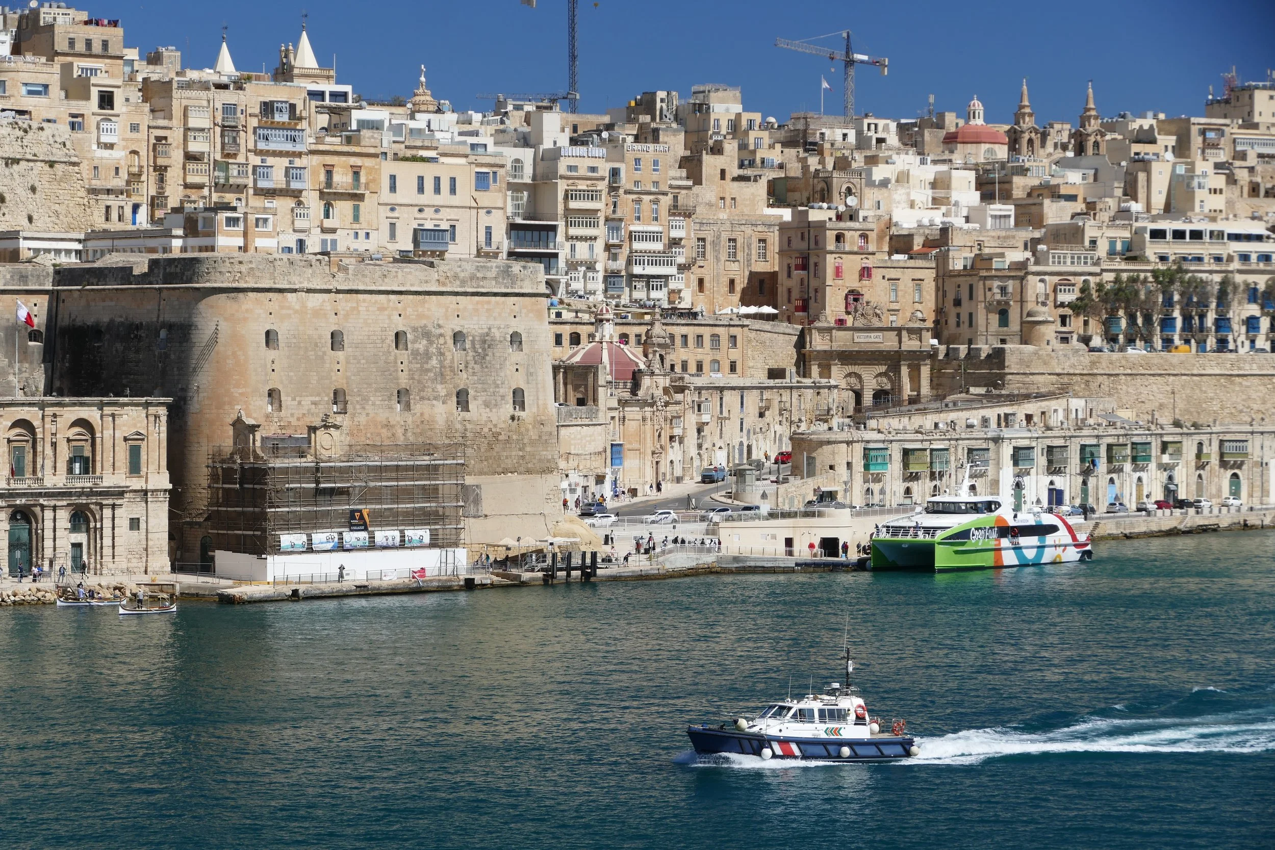 View of the fortified city of Valletta entering from the Grand Harbor