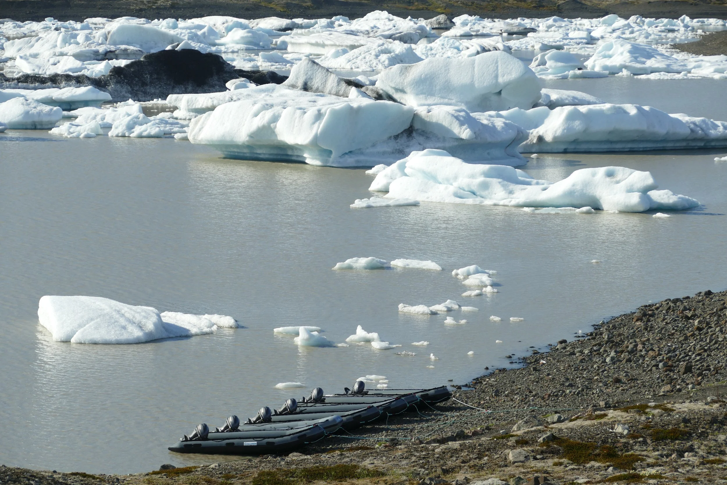  Zodiac boats waiting to tour Fjallsarlon Glacial Lagoon 