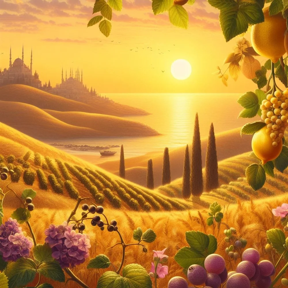 Saline sun-drenched citrus groves 