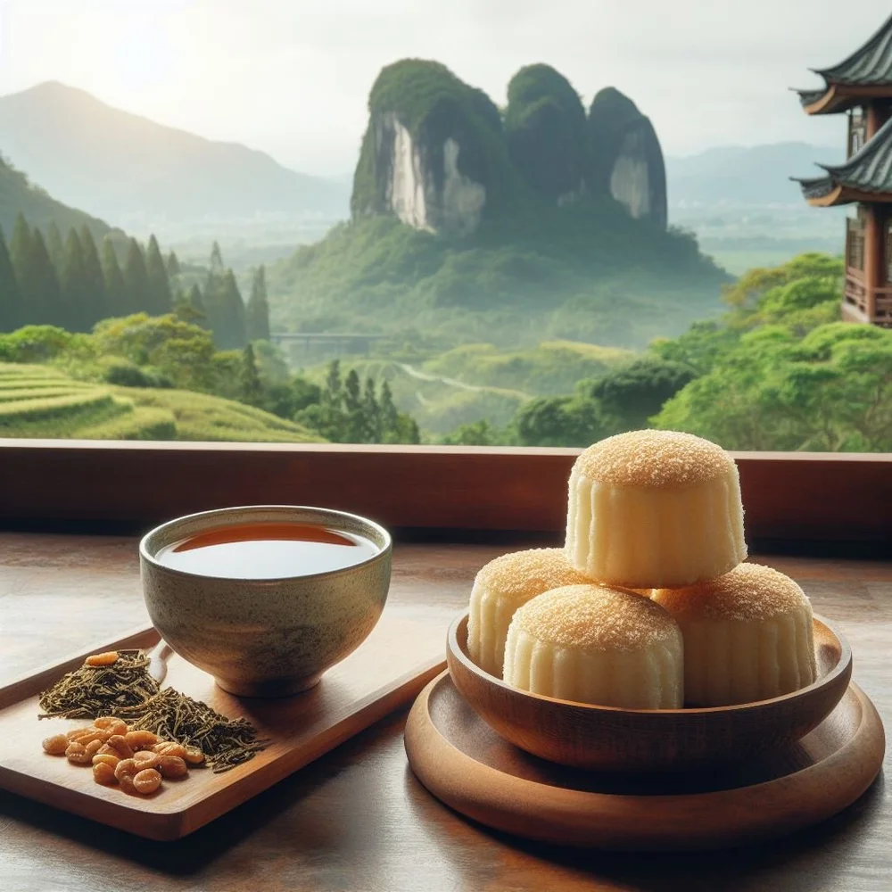 Tea and roasted rice cakes