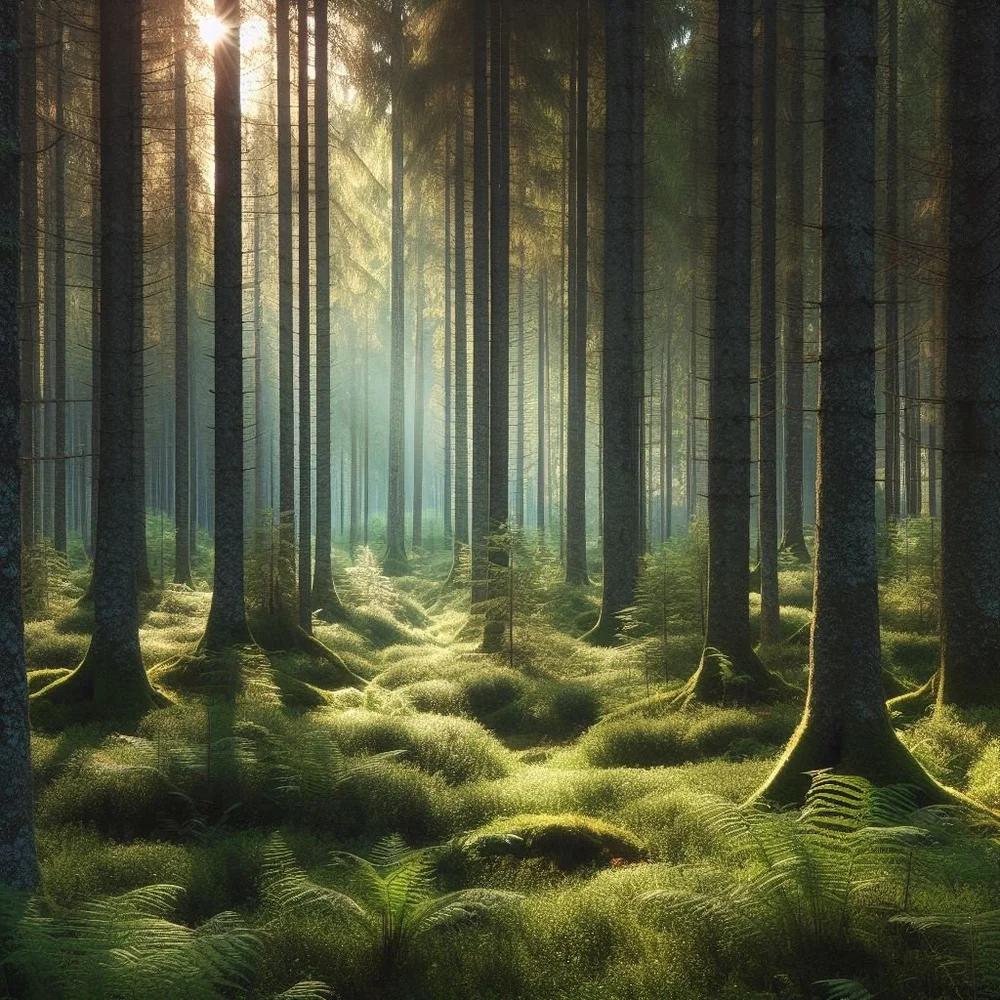 Fresh and woody cedar forest 
