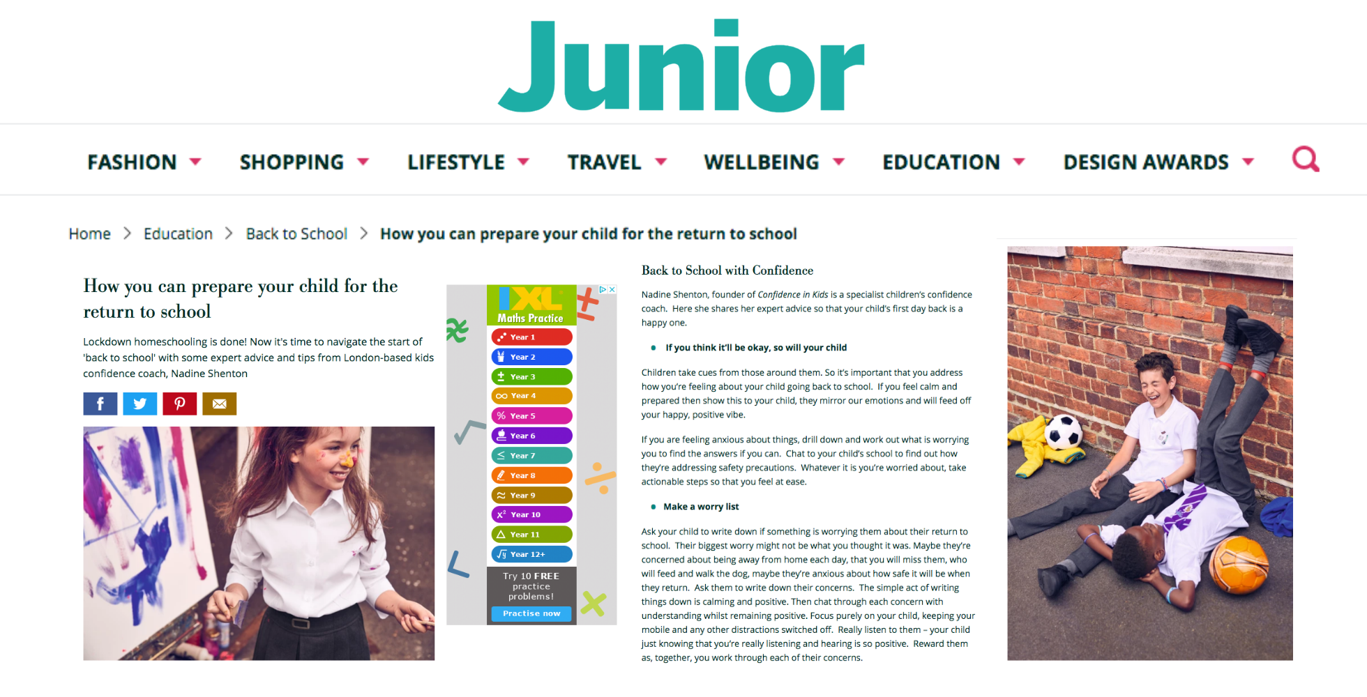 AS FEATURED IN: Expert Advice in Junior Magazine — Confidence in Kids