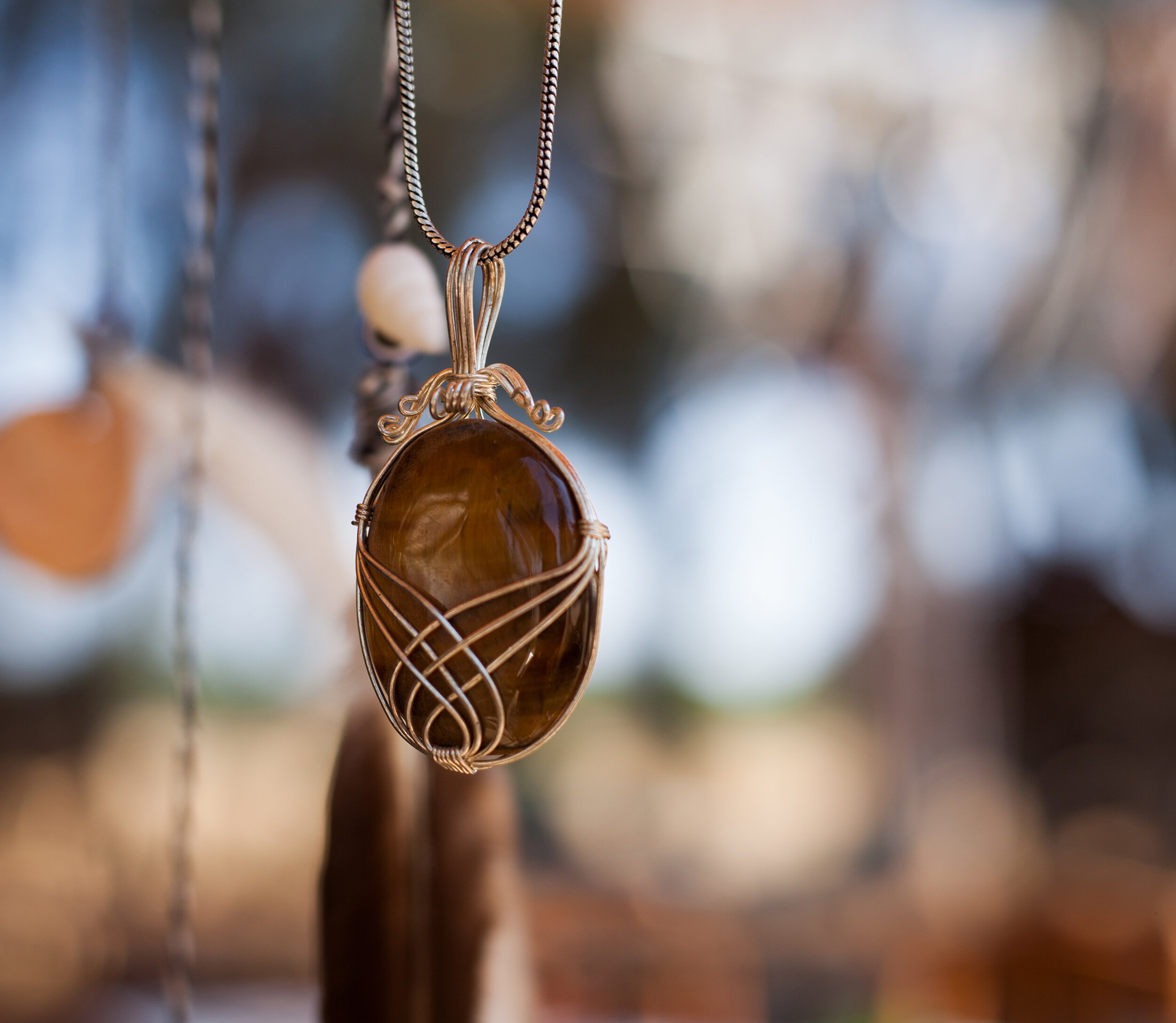 Tiger Eye Stone Wire Pendant