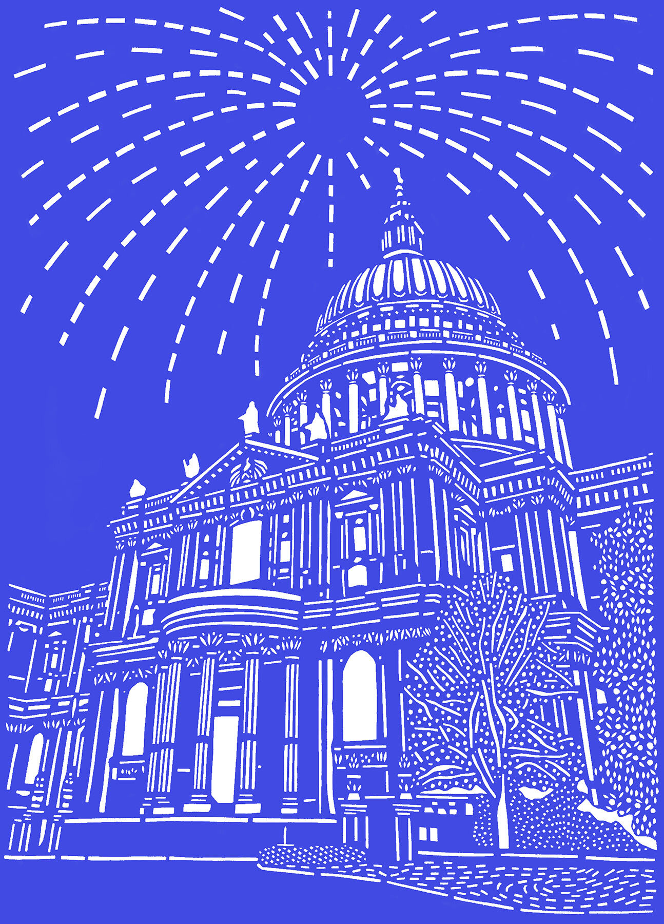 small Chloe Campbell, The South Elevation of St Paul's Cathedral, blue papercut, 29.7 x 42.0cm.jpg