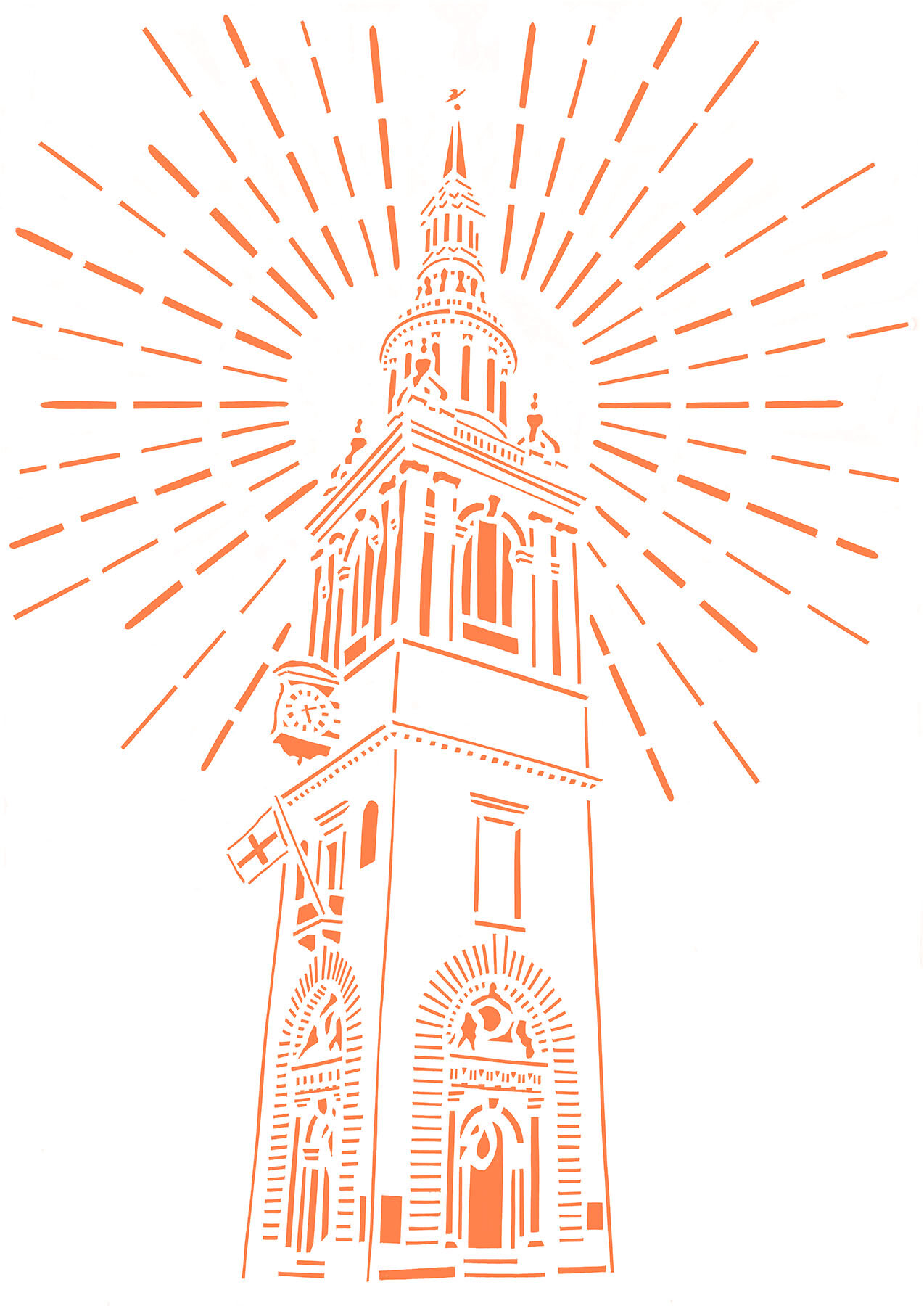 small St Mary-Le-Bow, steeple and tower detail, papercut, 29.7 x 42.0cm.jpg