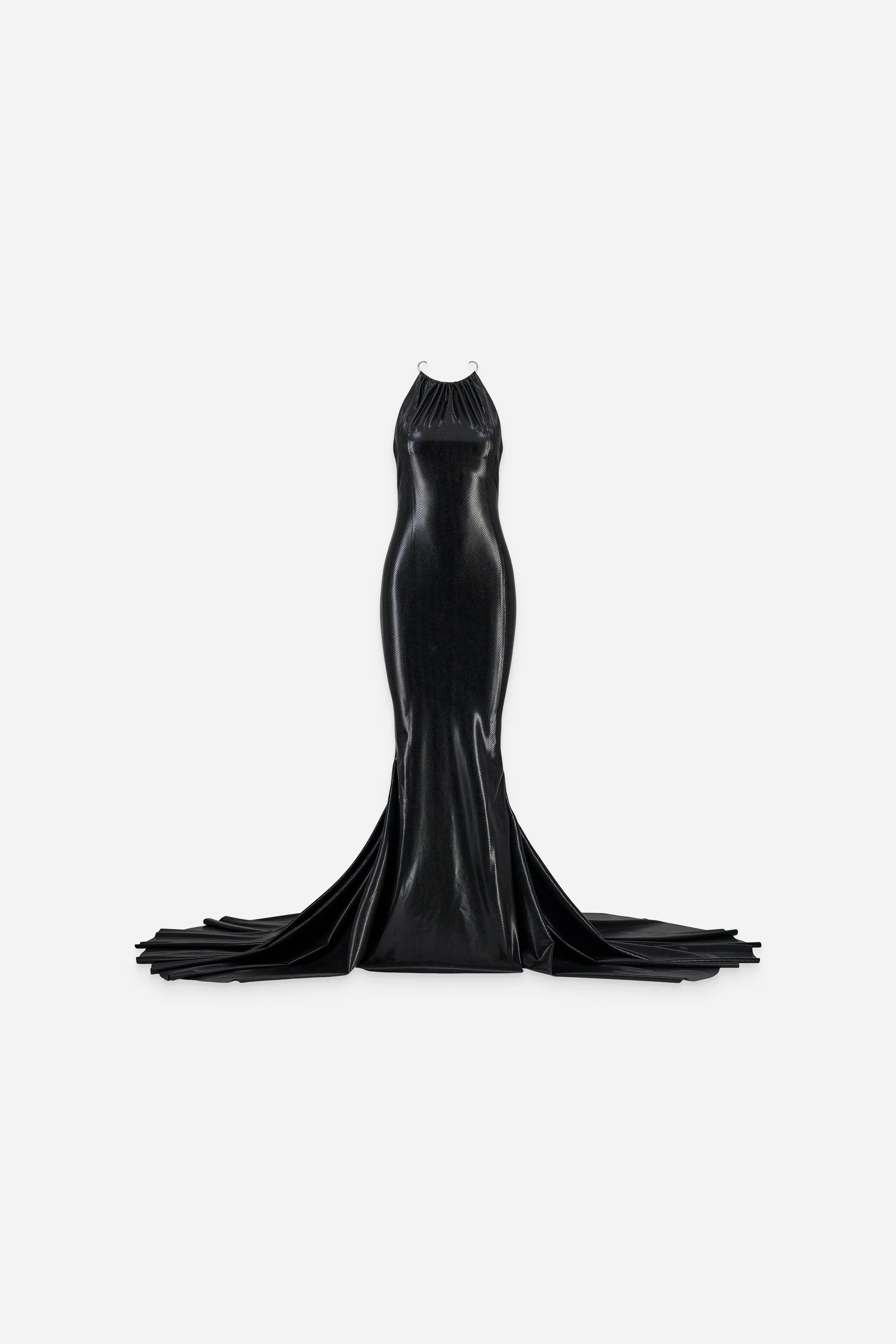 LATEX BACKLESS EVENING GOWN BLACK SNAKE