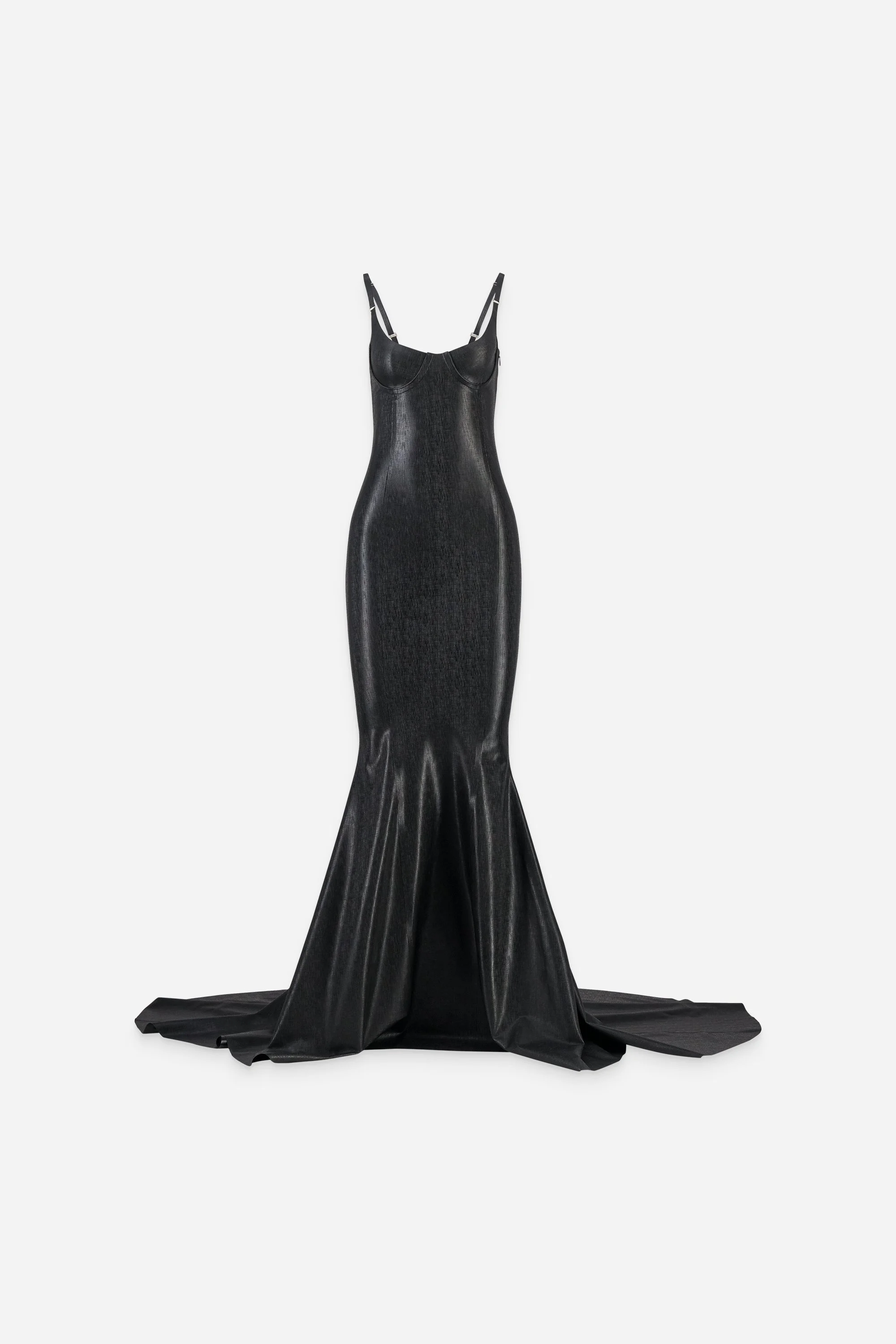 LATEX MERMAID STRAP GOWN BLACK MANDARIN