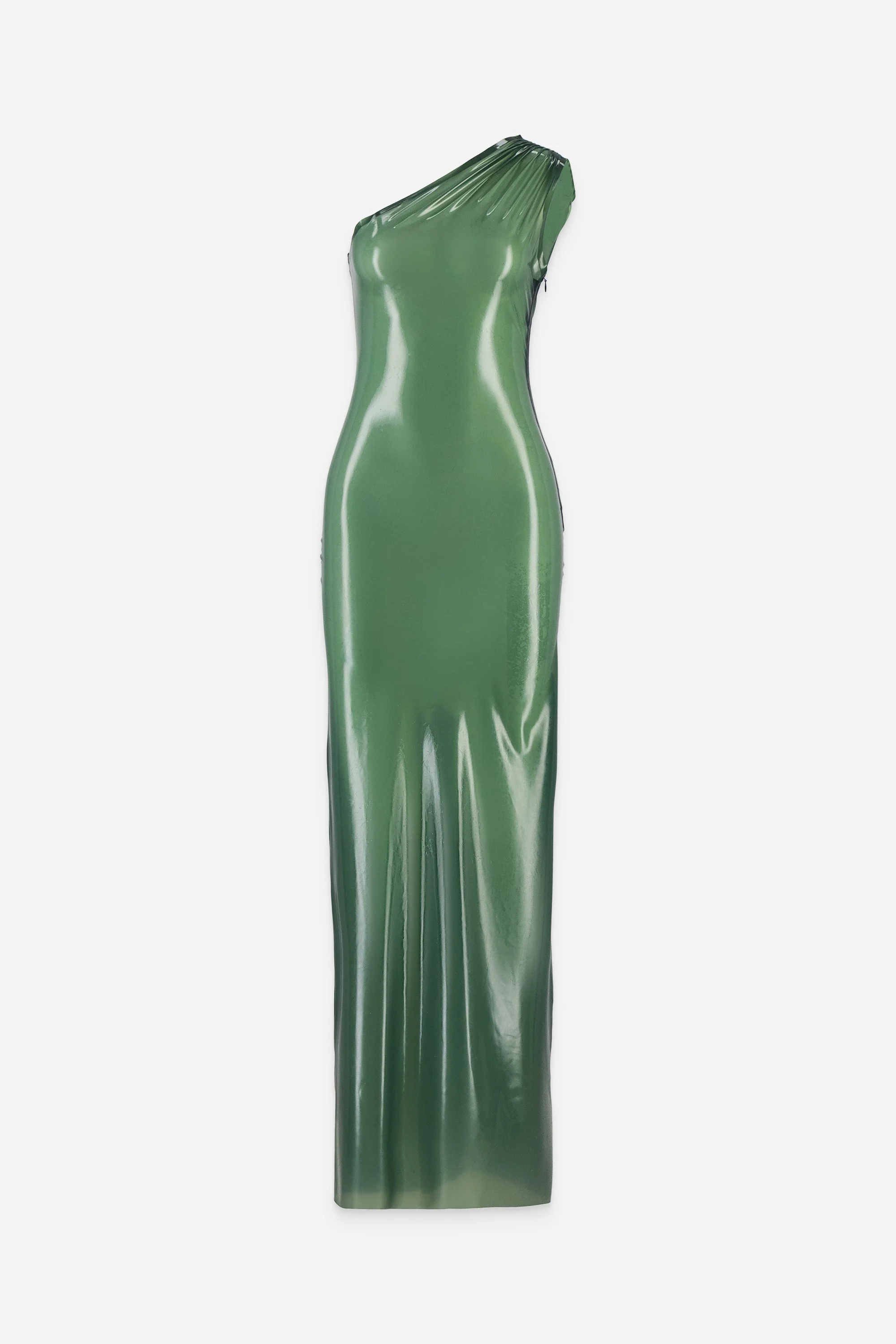 LATEX ASYMMETRICAL DRESS TRANSOLIVE