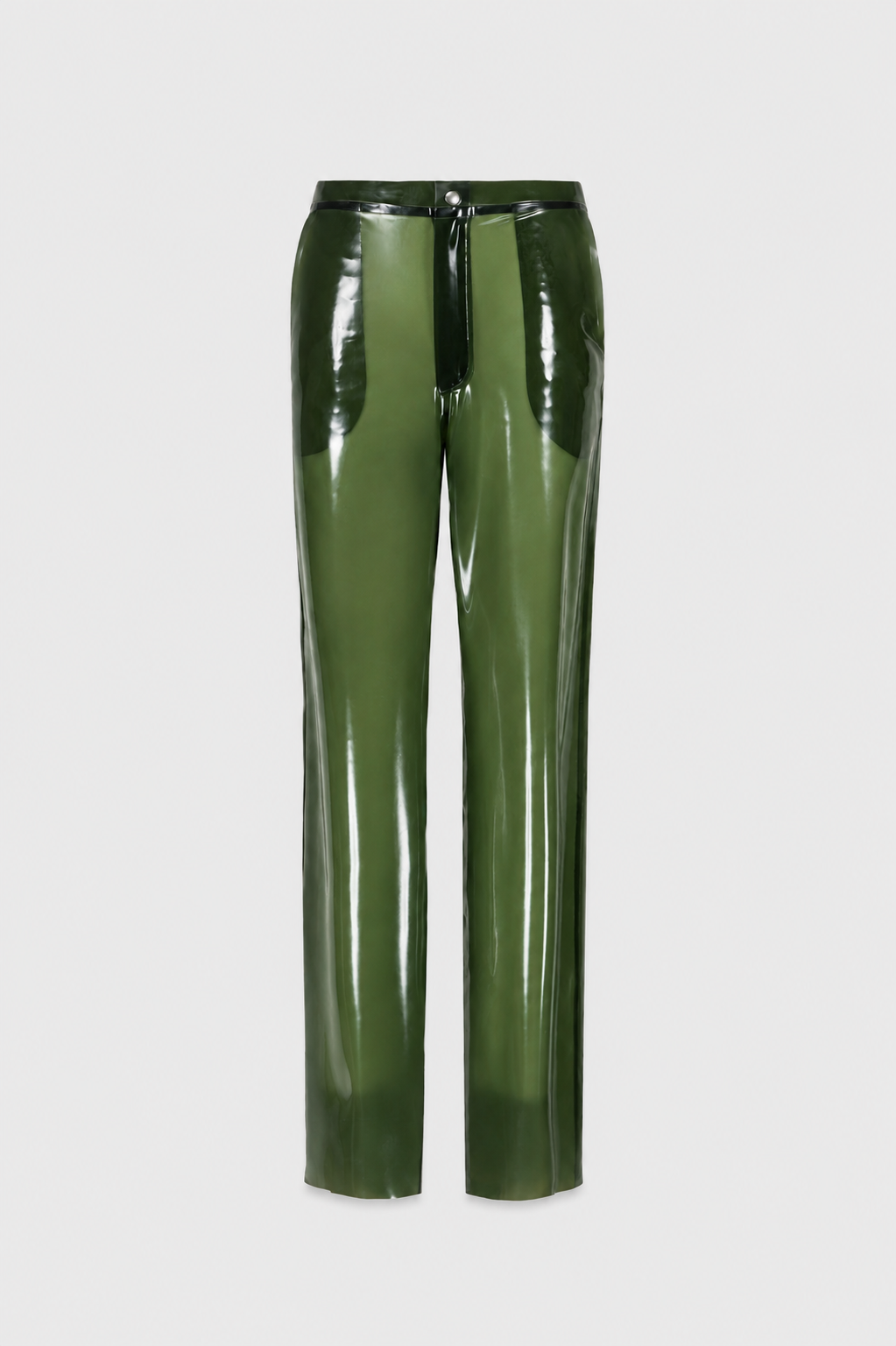 TRANSPARENT OLIVE GREEN LATEX STRAIGHT PANTS