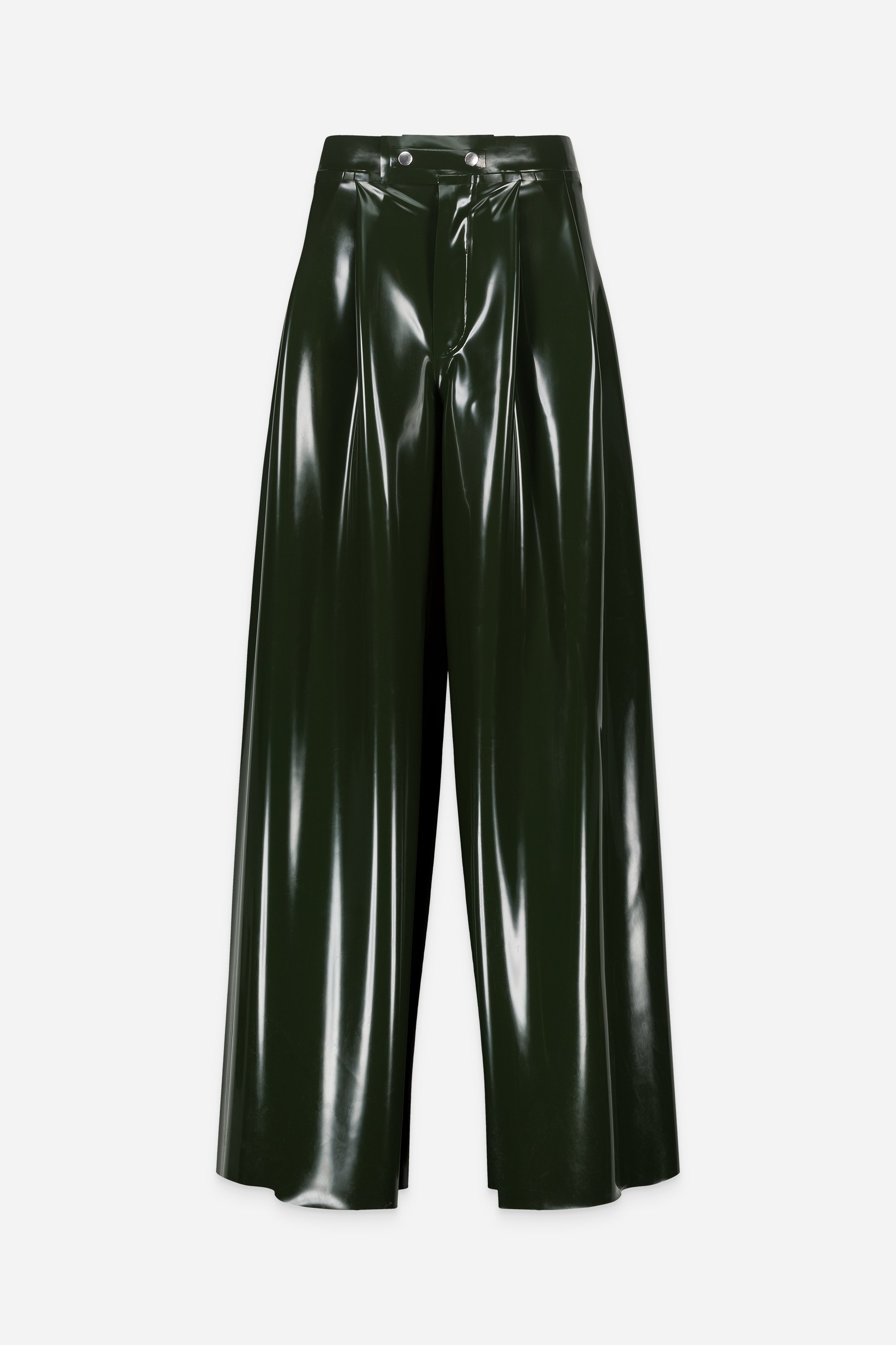 OLIVE GREEN LATEX WIDE PANTS