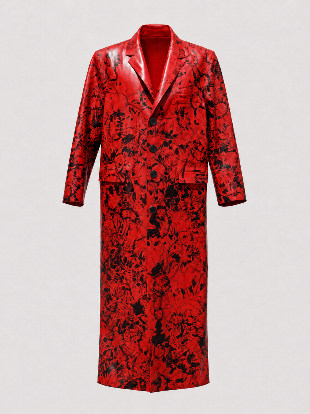 RED AND BLACK TIE-DYED LATEX LONG COAT