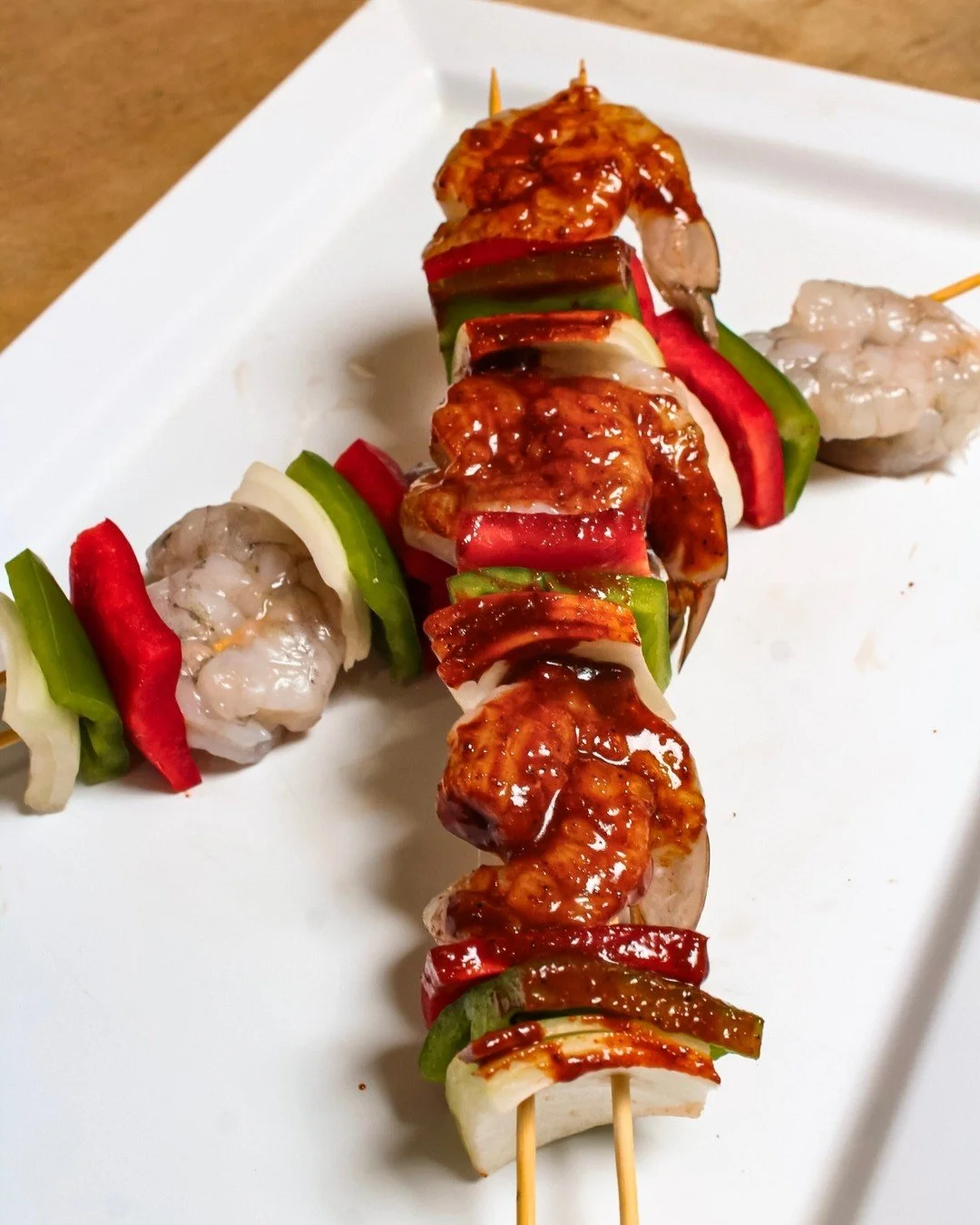 Our marinated shrimp skewers are BACK this summer! 

We make them fresh in house every day with our fresh never frozen shrimp, bell peppers and onions. They are marinated to order with our house made fajita or chimichurri marinade, your choice. 

Tap