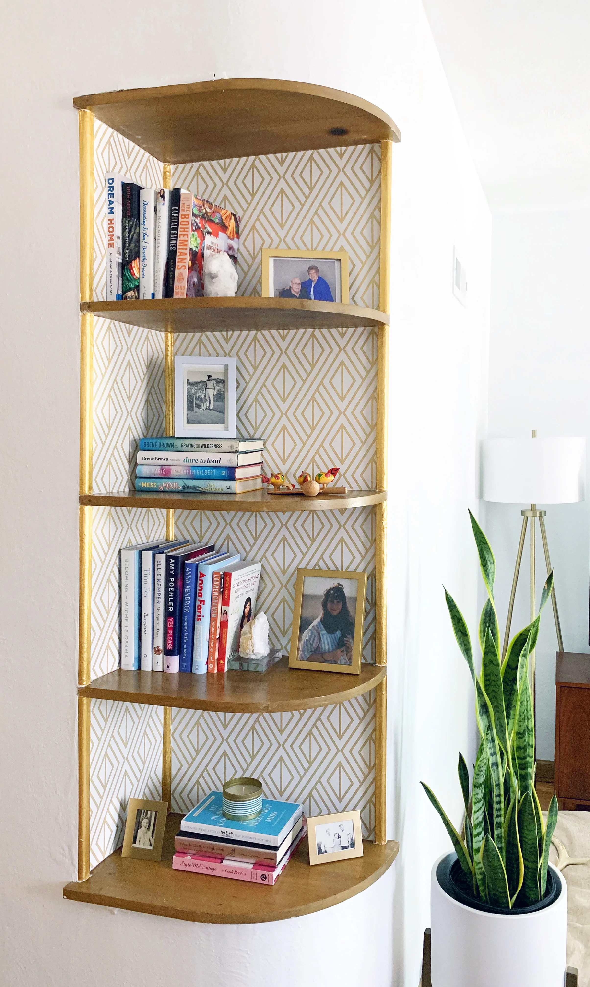 The finished bookshelf adds so much more character to the room!