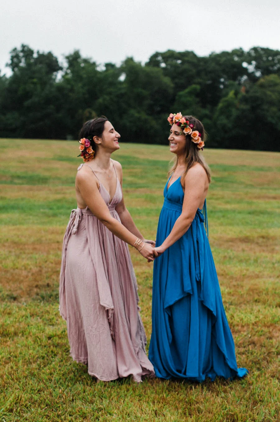 Ephemera Designs Two Friends holding hands with Flower Crown and Floral Hair Accessory