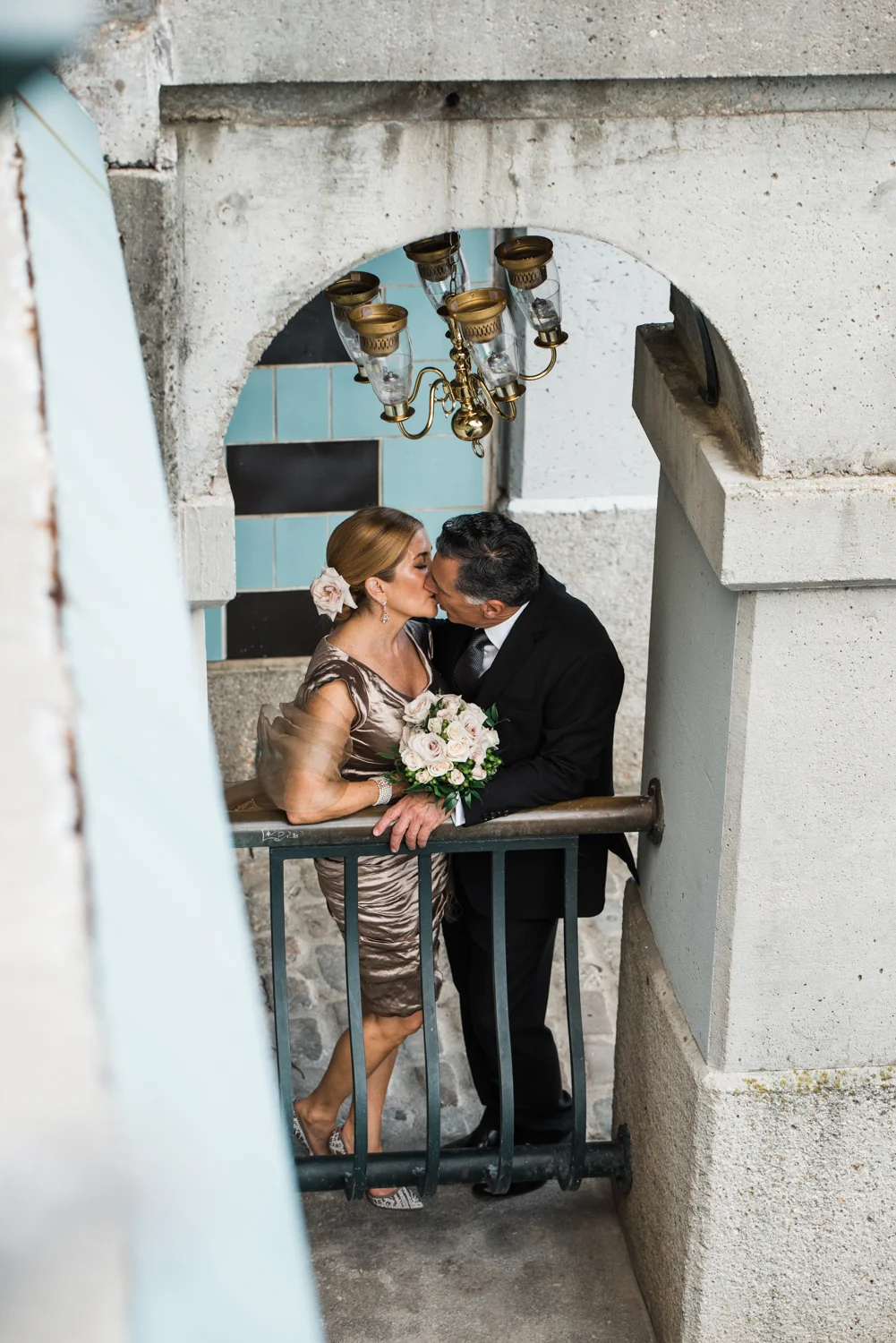 Ephemera Designs Providence, Rhode Island Cafe Nuovo Alternative Wedding Photography Kissing Bride & Groom
