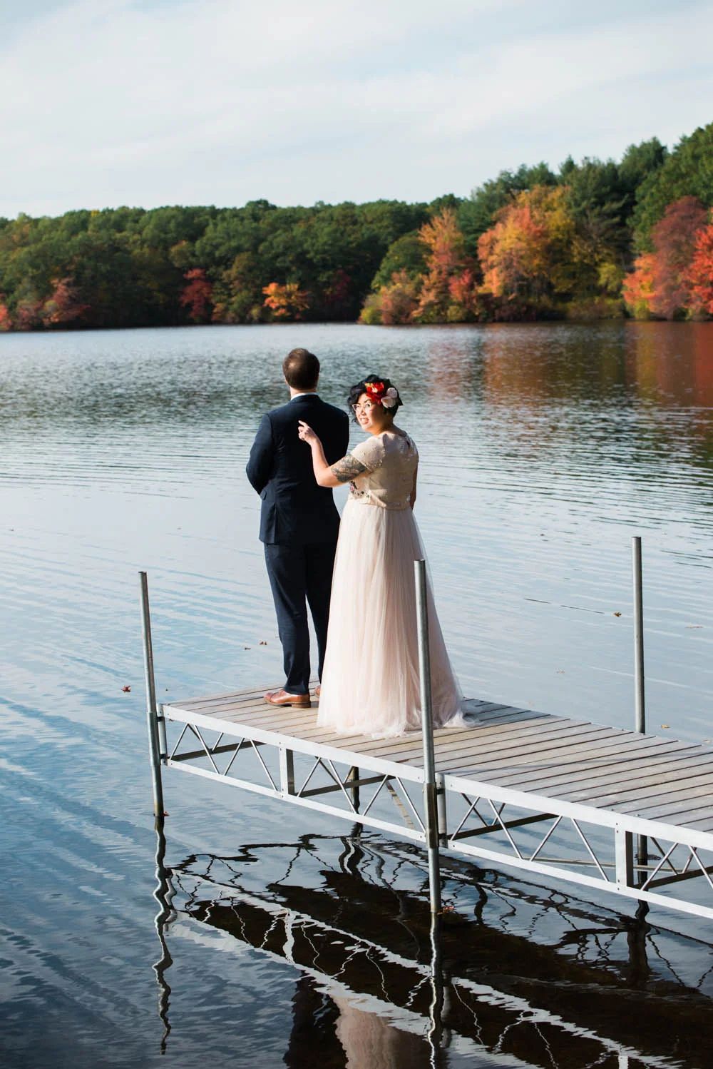 Ephemera Designs Rhode Island German American Club Authentic Wedding Photography Bride with Groom by Water
