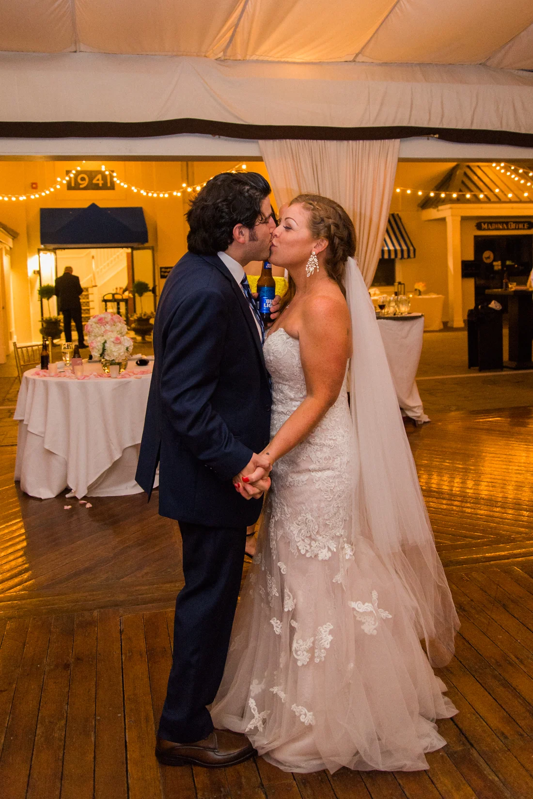 Ephemera Designs Newport, Rhode Island Regatta Place Authentic Wedding Photography Bride & Groom Kiss