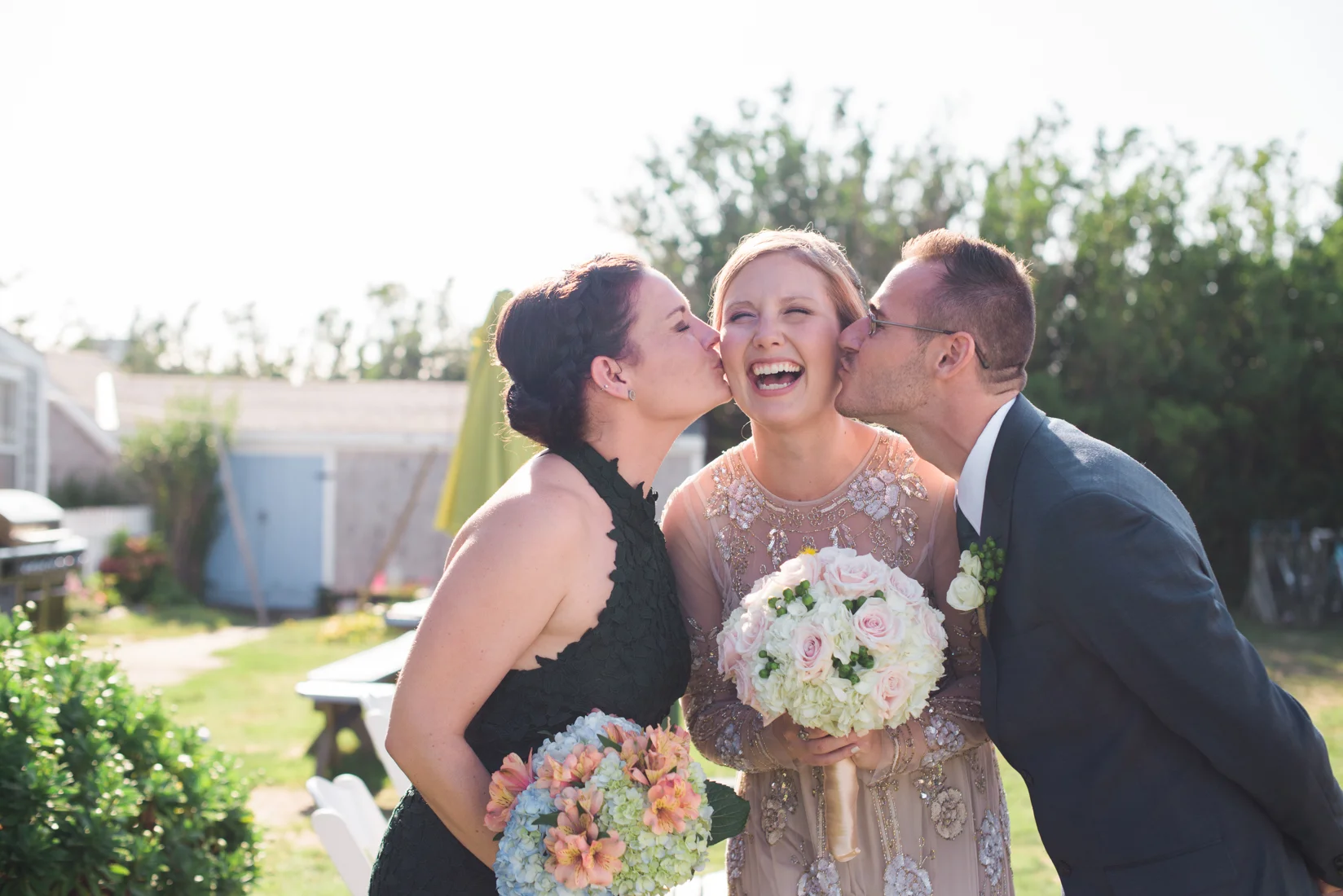 Ephemera Designs Block Island, RI Authentic Wedding Photography Bride with Bridesmaid & Groomsman