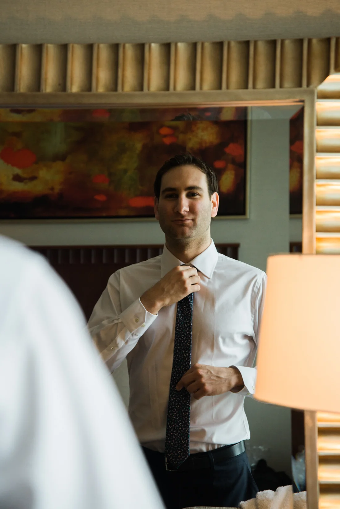 Ephemera Designs Groomsman fixes Tie in Mirror