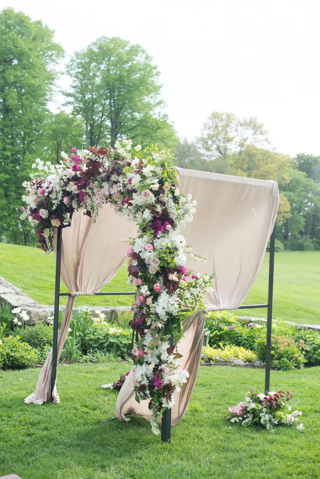Ephemera Designs Cream & Pink Floral Chuppah with Champagne-colored Draping