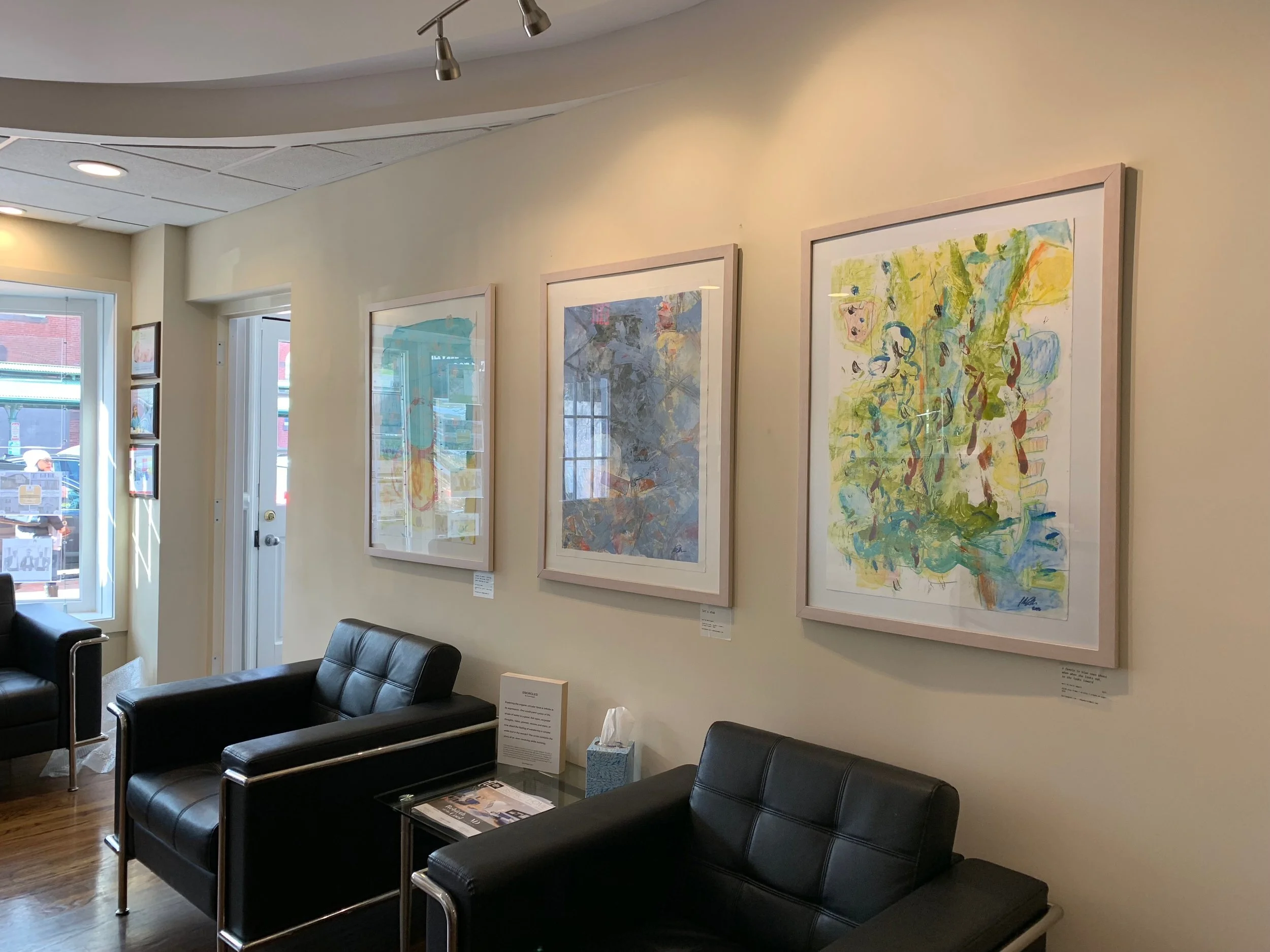 three of the ‘encircled’ series works in the lobby area of Remax on Capitol Hill