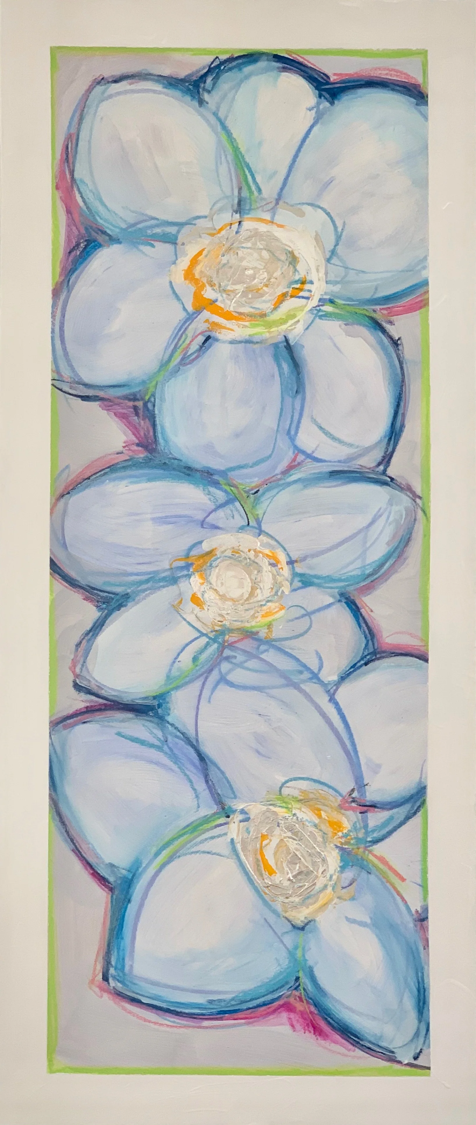 Forget ~ me ~ not ~ please acrylic painting on paper mounted to wooden cradle board. 2016