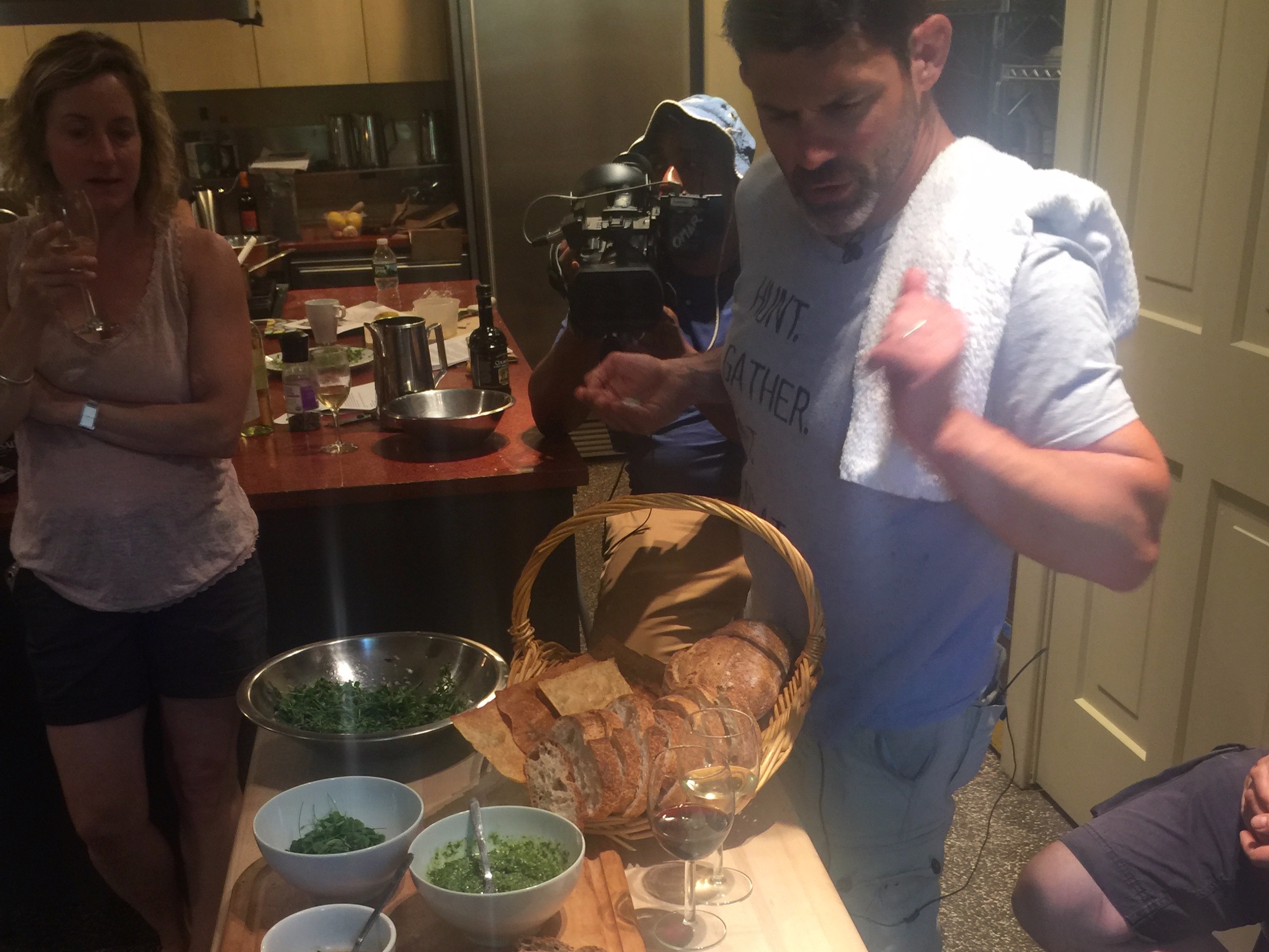 Creating a foraging feast in Bill Schindler's class augmenting with bone marrow and eggs and raw cream