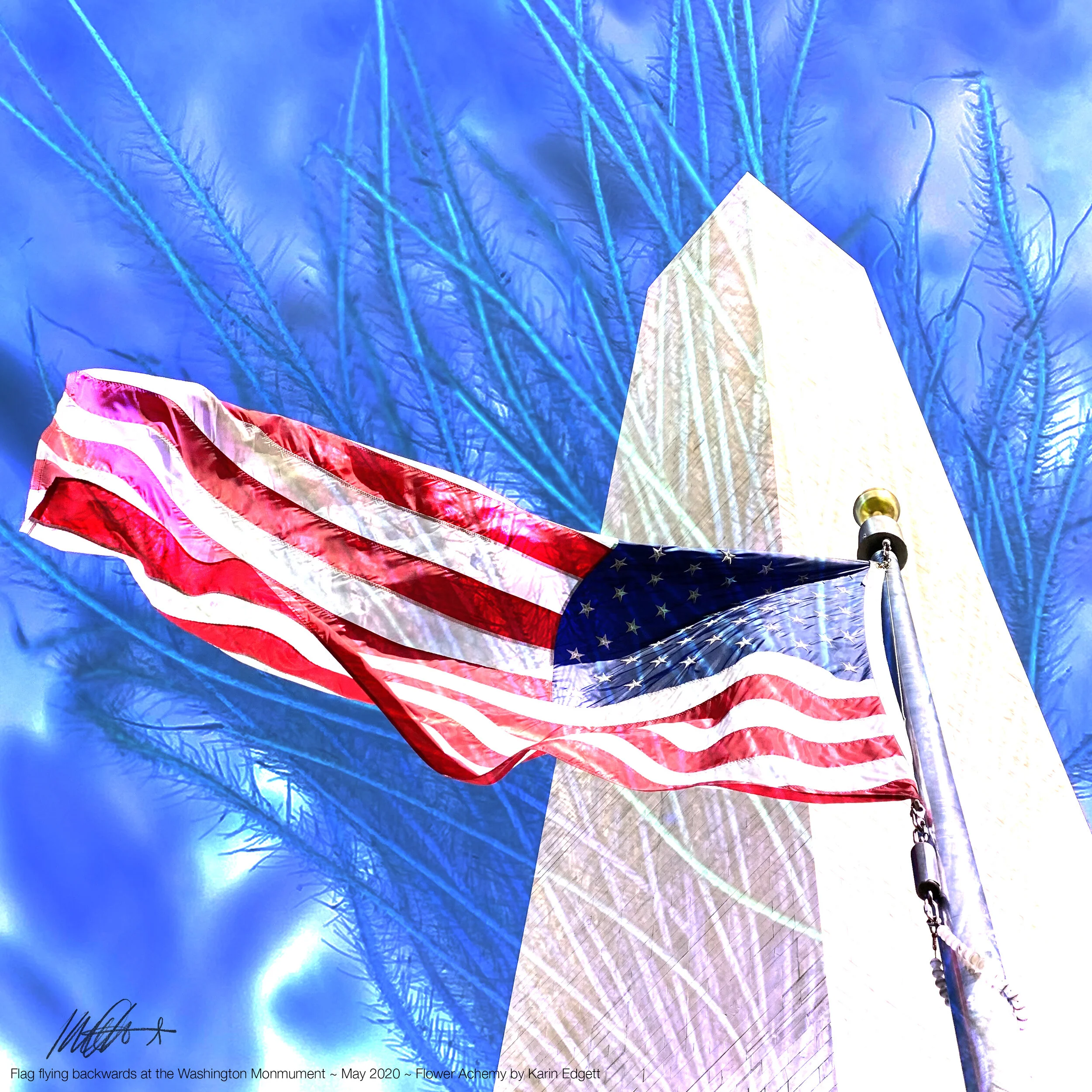 Flag flying backwards ~ Washington Monument