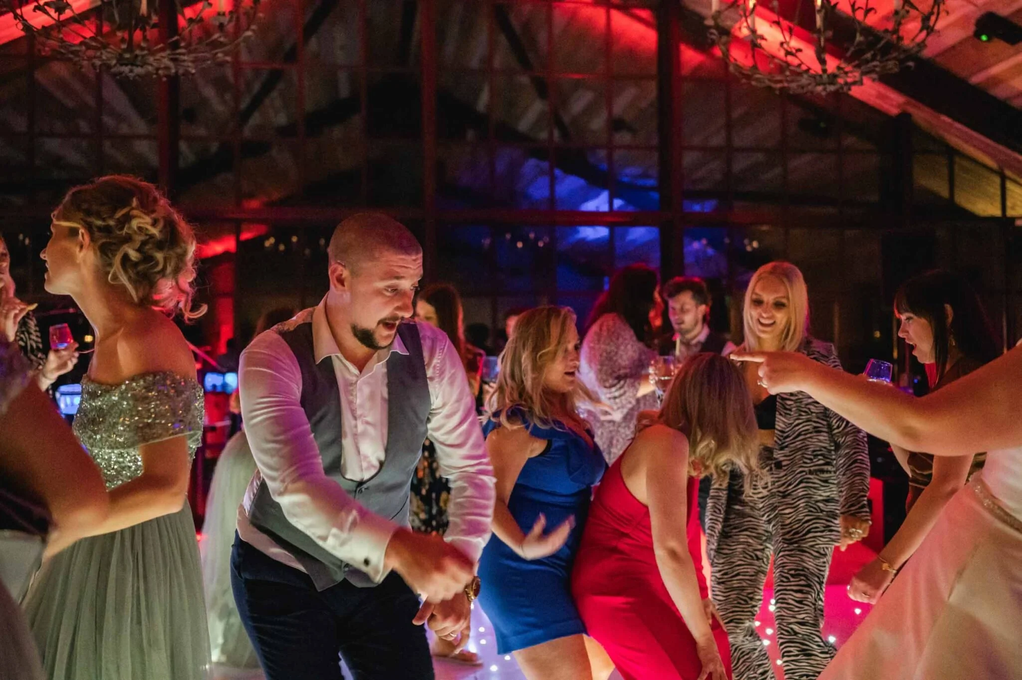 Peak-time dancefloor at The Barn at Botley Hill with RedLine DJs