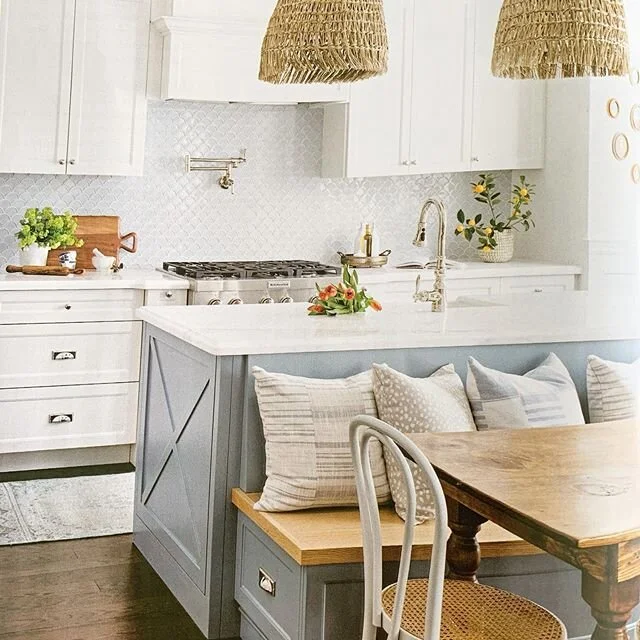 Limited on space, add bench seating to the island to maximize space!

Love this! 💙🤍 #banquetteseating #limitedspaces #clean #practical