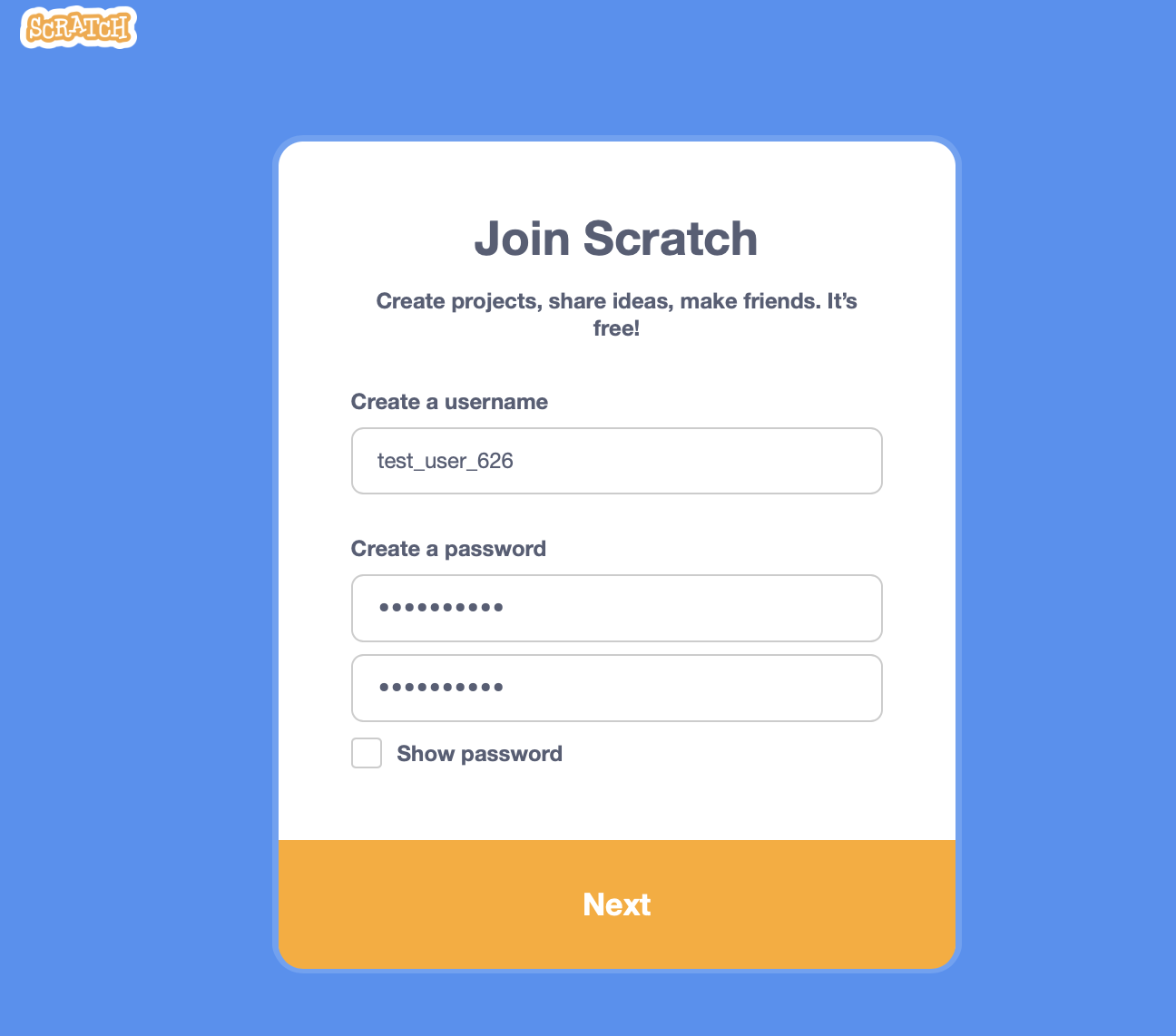 Receiving a verification code – Scratch