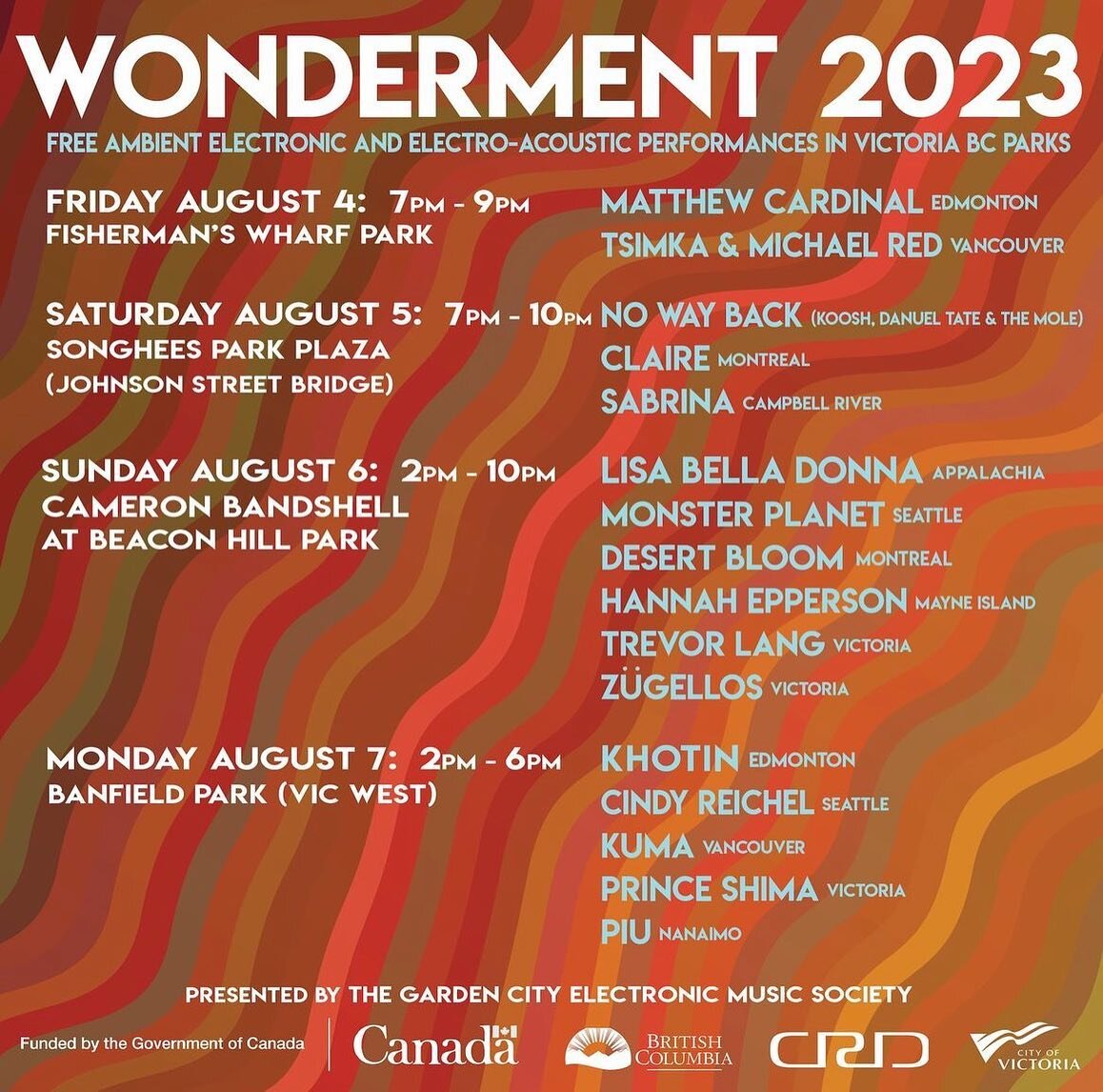 For our next trick, we are participating in the @wondermentvictoria festival, happening Aug. 4-7 in Victoria, BC, Canada. We are part of the Sunday lineup. It&rsquo;s free!
