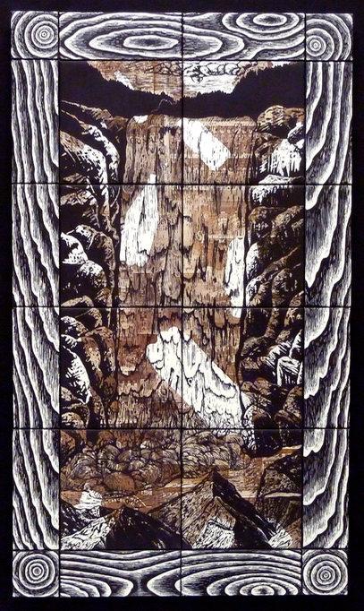 Falling Waters, 37"x22"x1", Earthenware tiles, laser toner, glaze