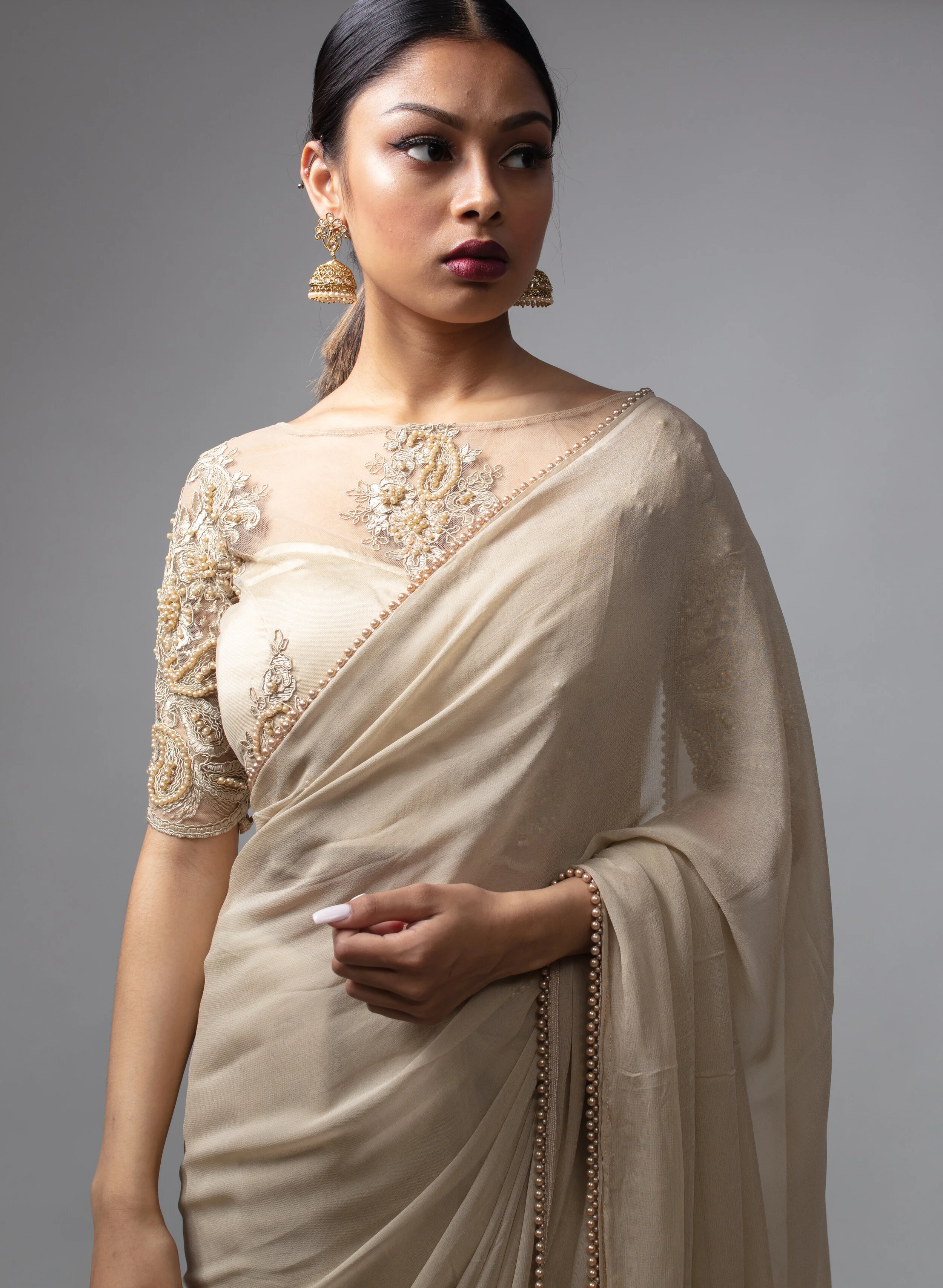 pearl wedding saree