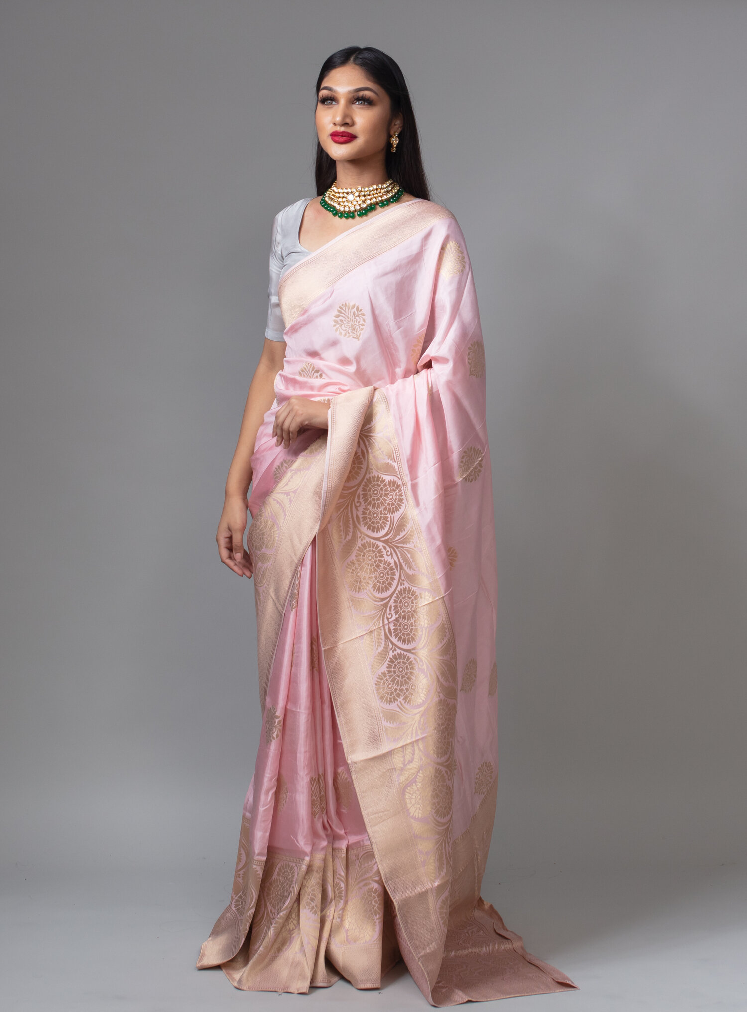 Beautiful Yellow and Pink Banaras Soft Silk Fancy Saree Comes Designer Pink Banaras Stitched-Customized Blouse.