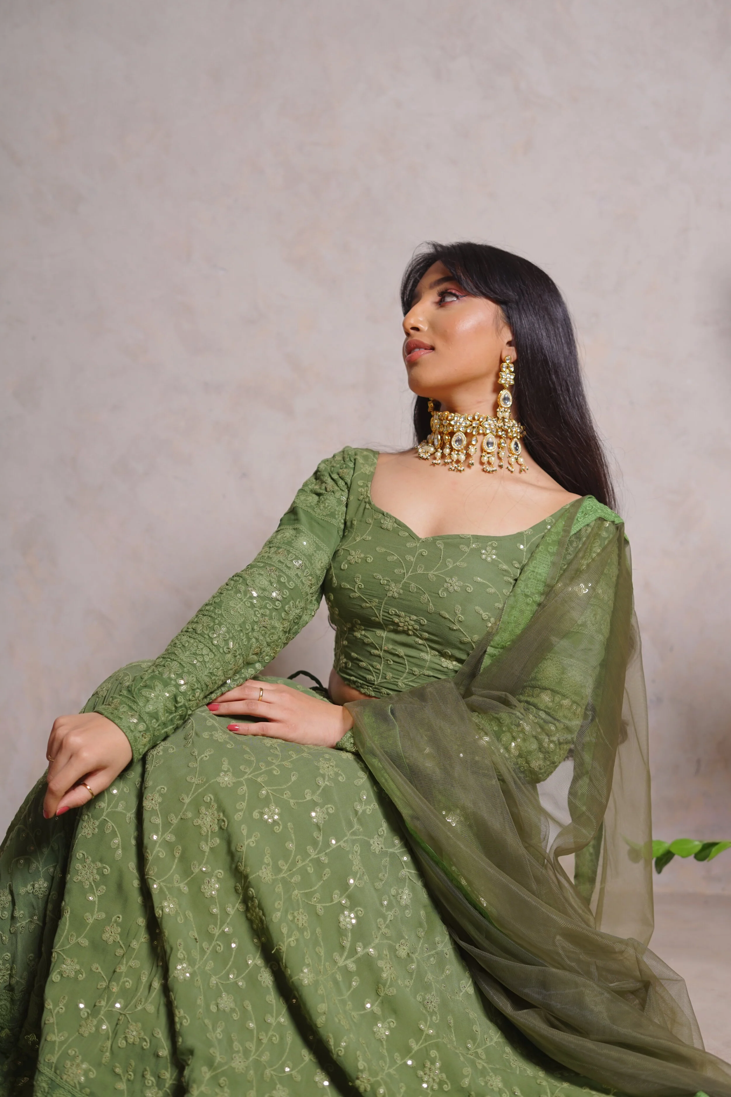 green lehenga image