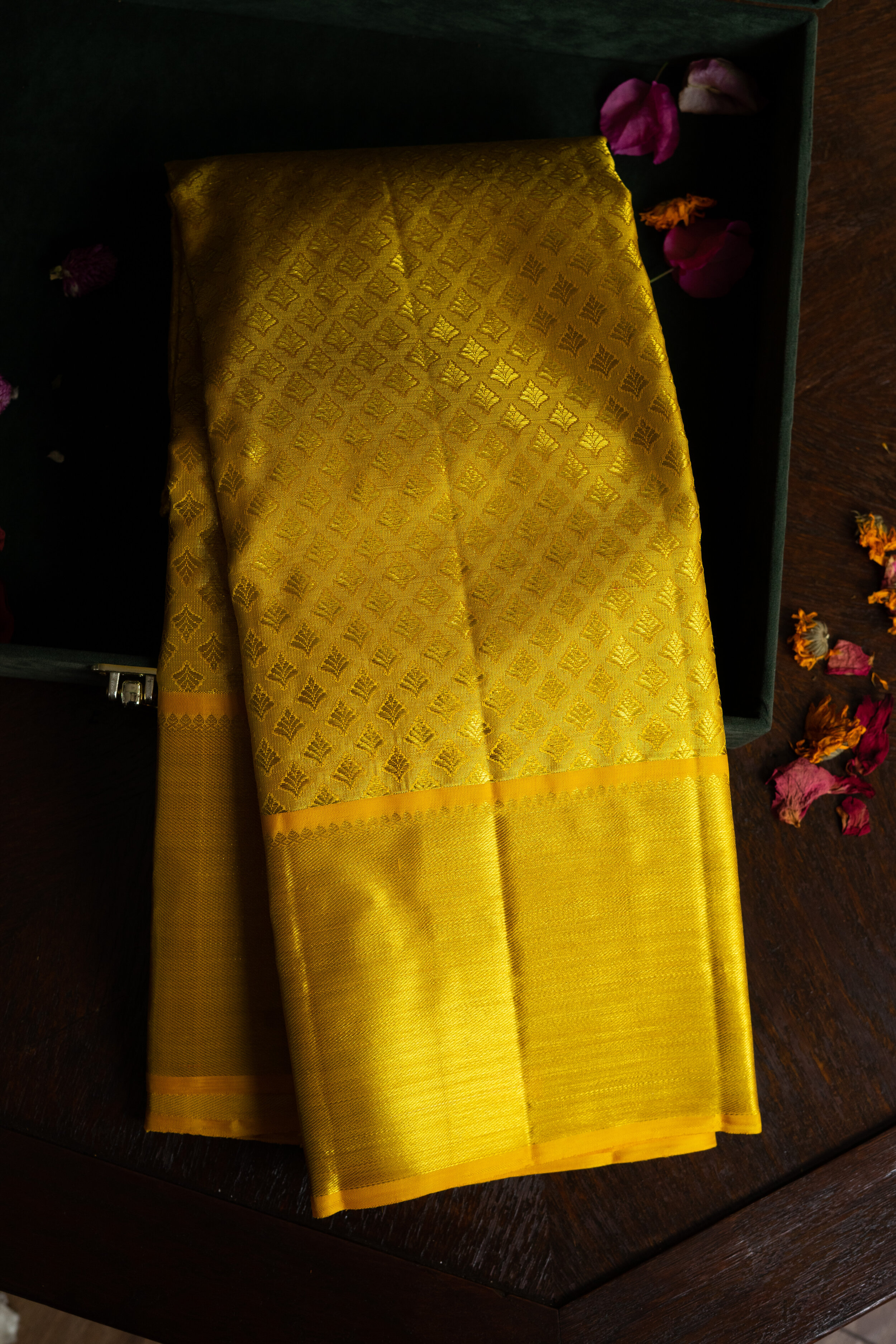 Mustard Yellow Kanchipuram Silk Saree – Sil-Kan-Chic