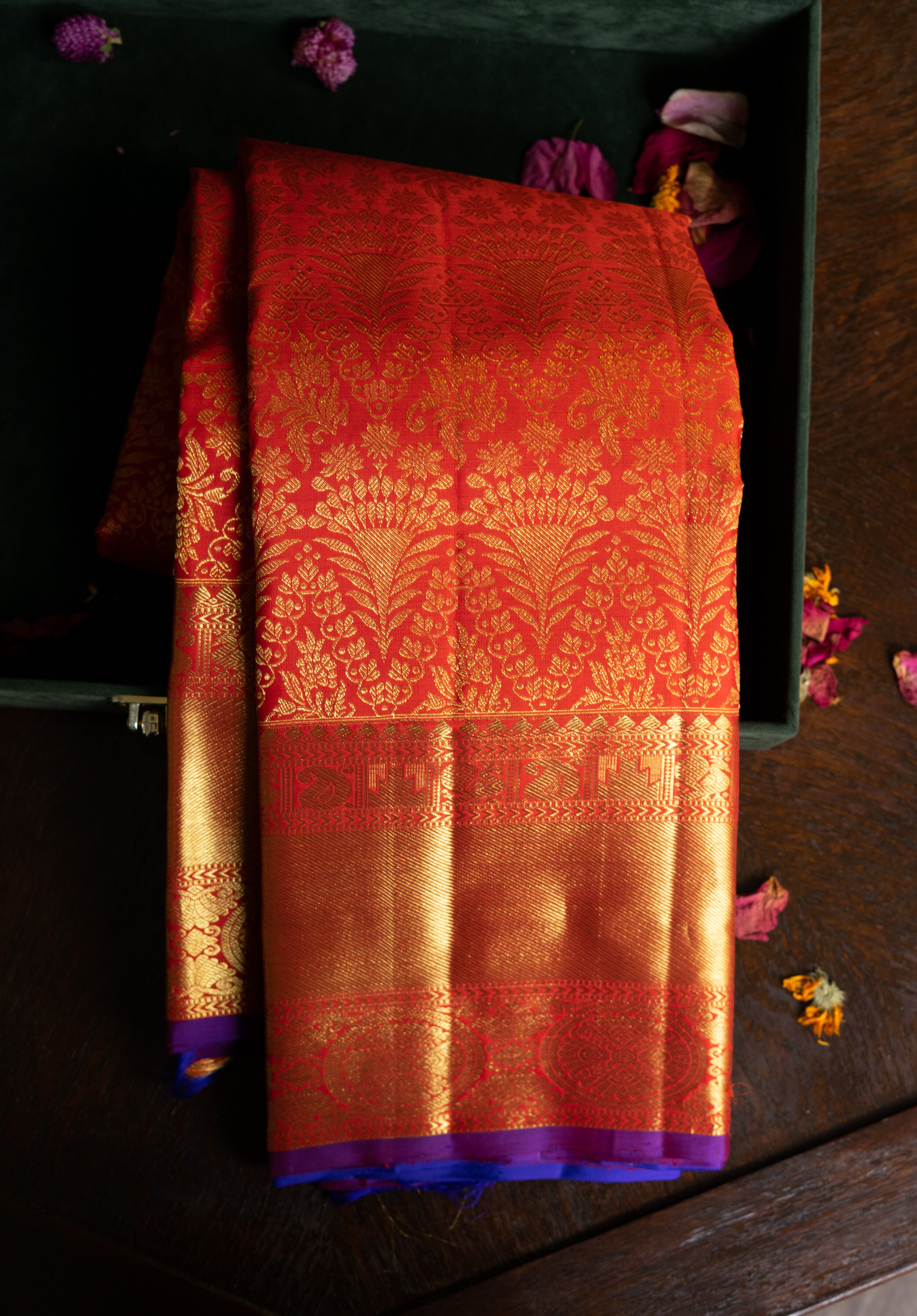 Buy Flame Orange Kanjivaram Silk Saree online-Nitaraa