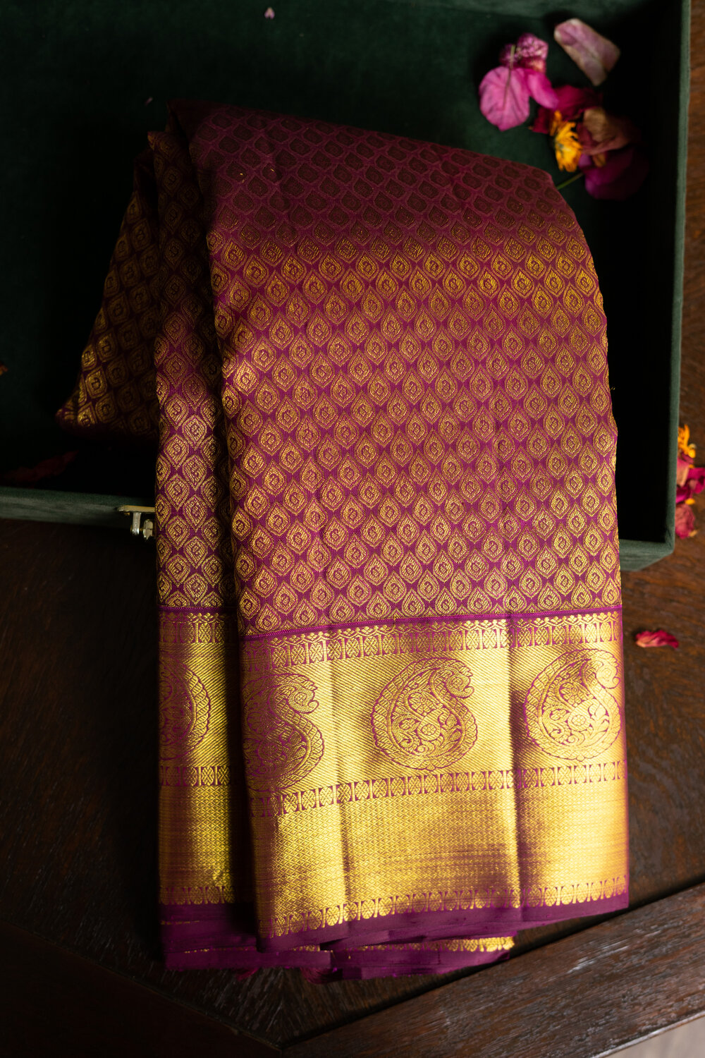 Maroon Kanchipuram Silk Saree with Gold Zari Work