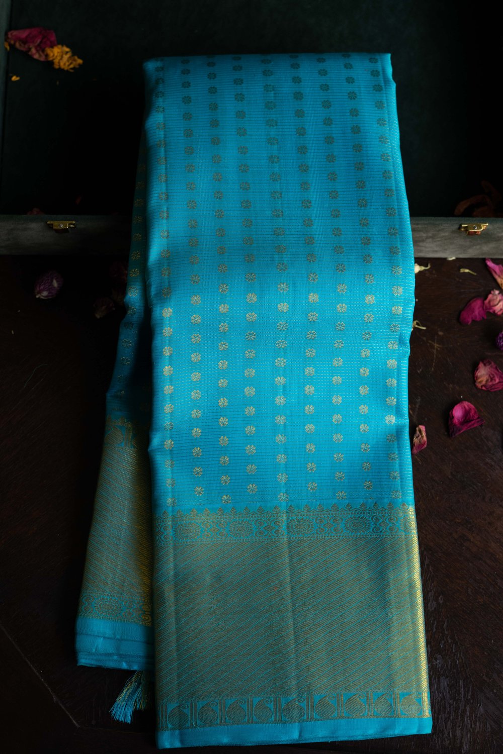 Pastel Blue Kanchipuram Saree with Gold Work