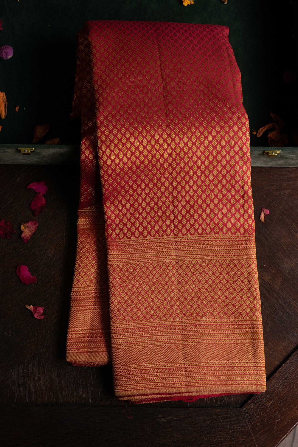 Dark Red Traditional Border Kanchipuram Silk Saree