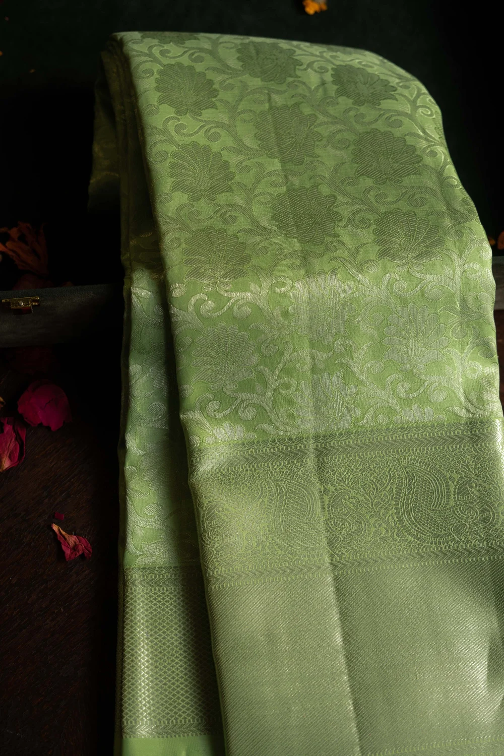 Mint Green Kanchipuram Silk Saree with Silver Zari