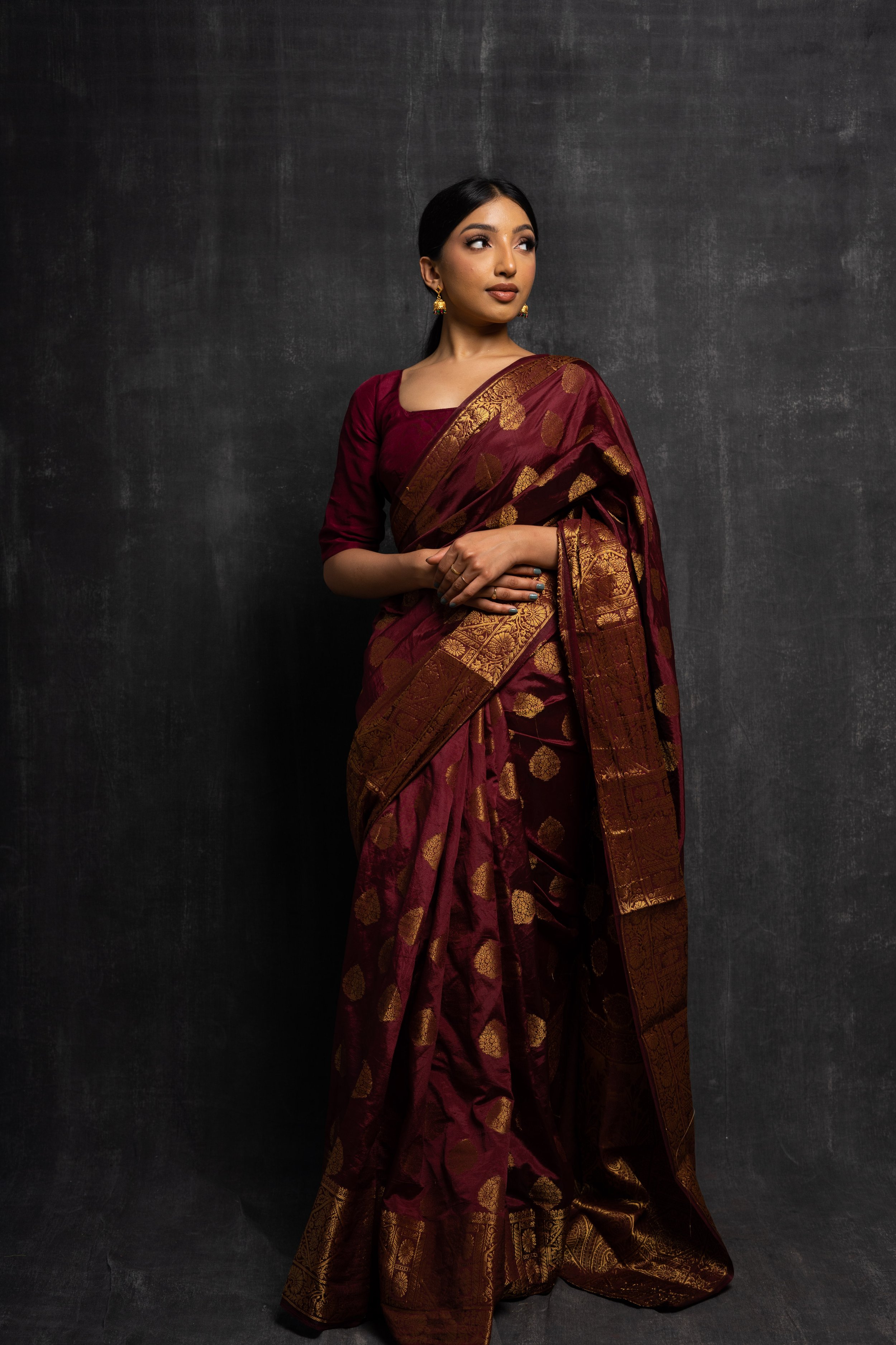 Pure Katan Banarasi Silk Saree in Chocolate Brown and Golden Yellow –  Bengal Looms India