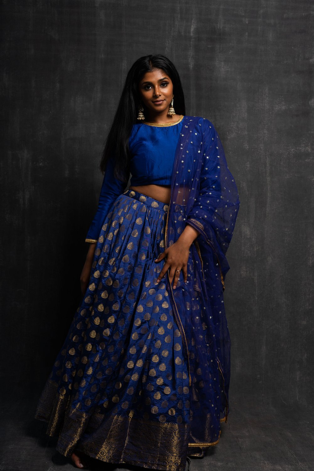 Navy Blue Banarasi Lehenga