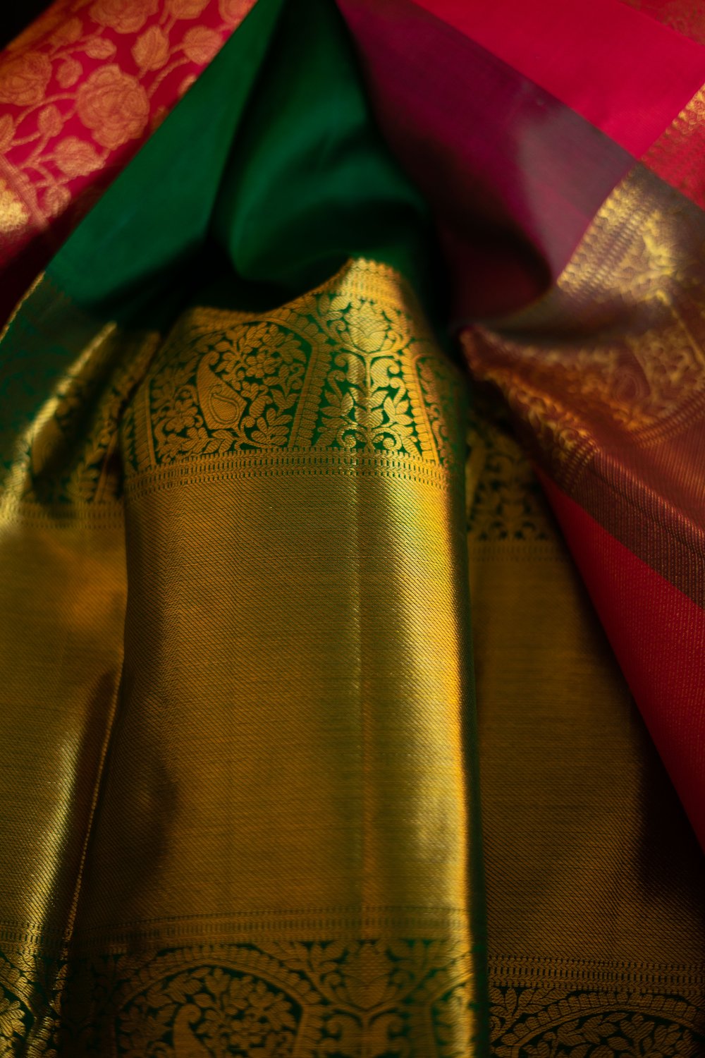Red Kanchipuram Silk Bridal Saree with Floral Long Border