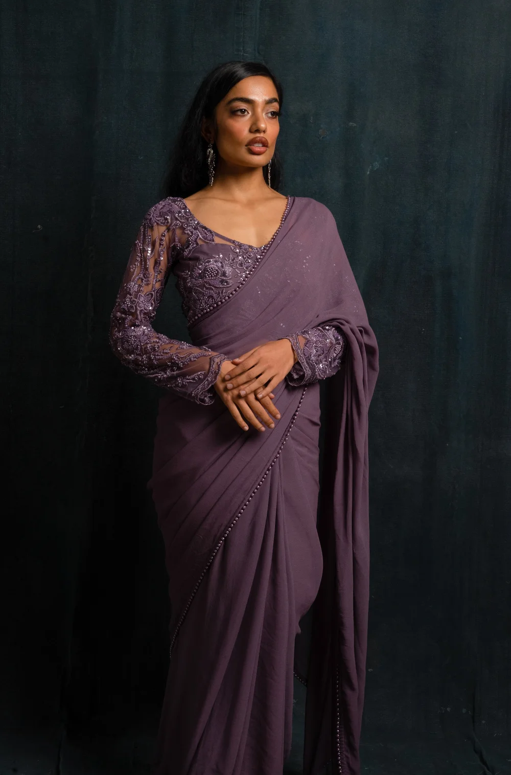 Maroon Floral Printed Silk Blend Saree 
With Unstitched Blouse Piece