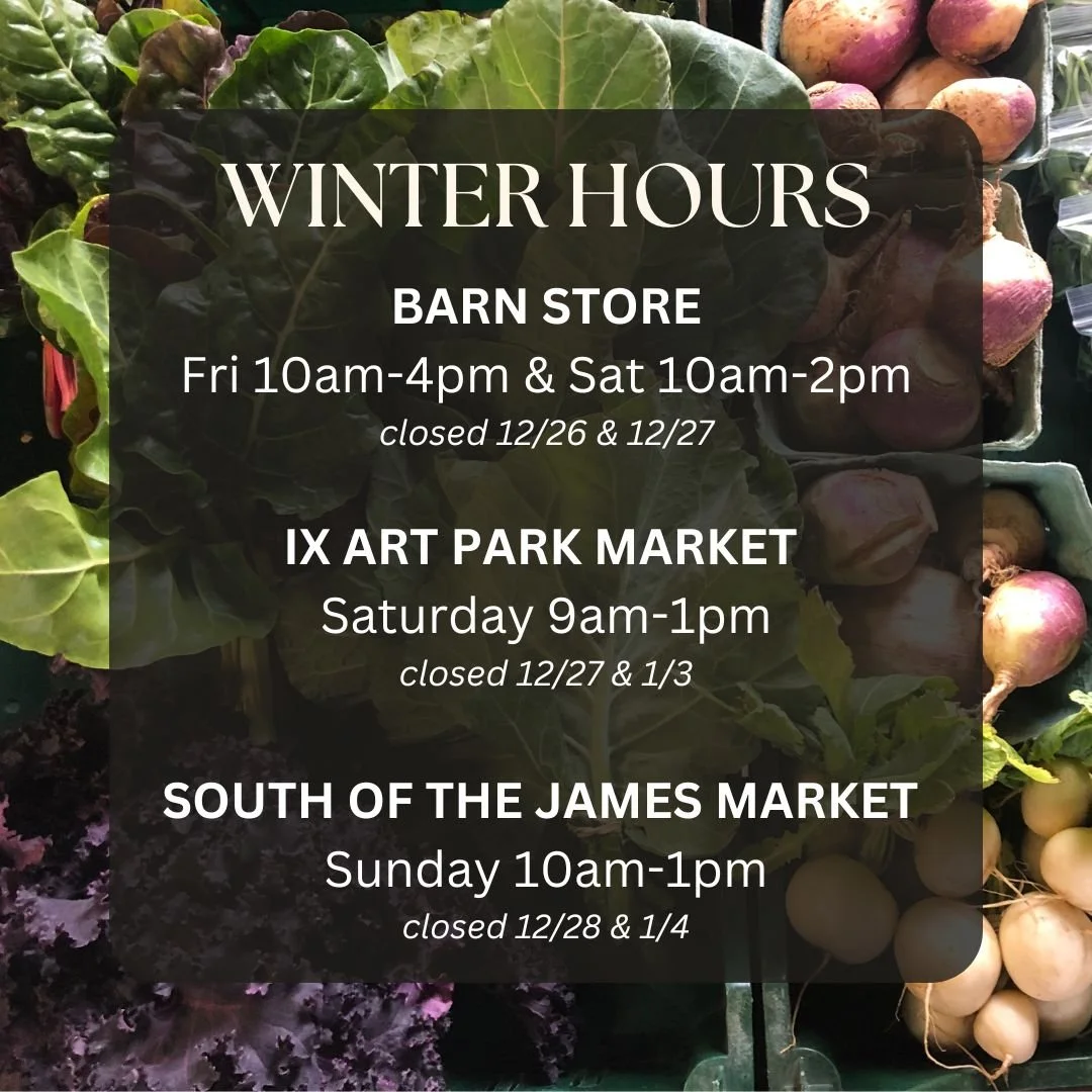 New hours start this week. We're still got veggies, eggs, &amp; meat for you AND lots of local fruit, dairy products, and gift items. If you want to do some serious local gift shopping, stop by our holiday market this Saturday 😉