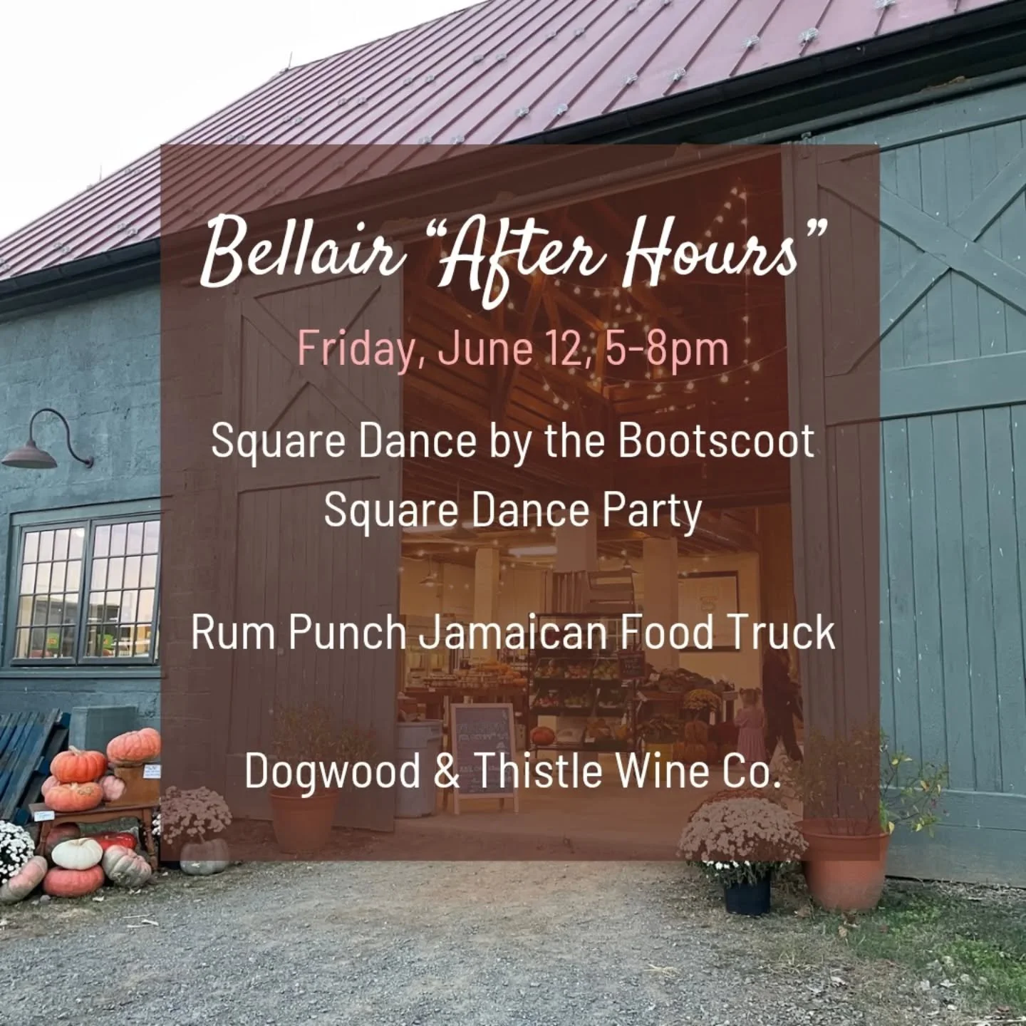 SQUARE DANCE alert!! 🎶 💃👢🤠🍷🥣

Come kick off our first Bellair "After Hours" event with @dogwoodthistlewine @rum_punch_jamaican_restaurant and @bootscootsquaredanceparty Friday June 12th, 5-8pm.

This is a free event and open to the pu