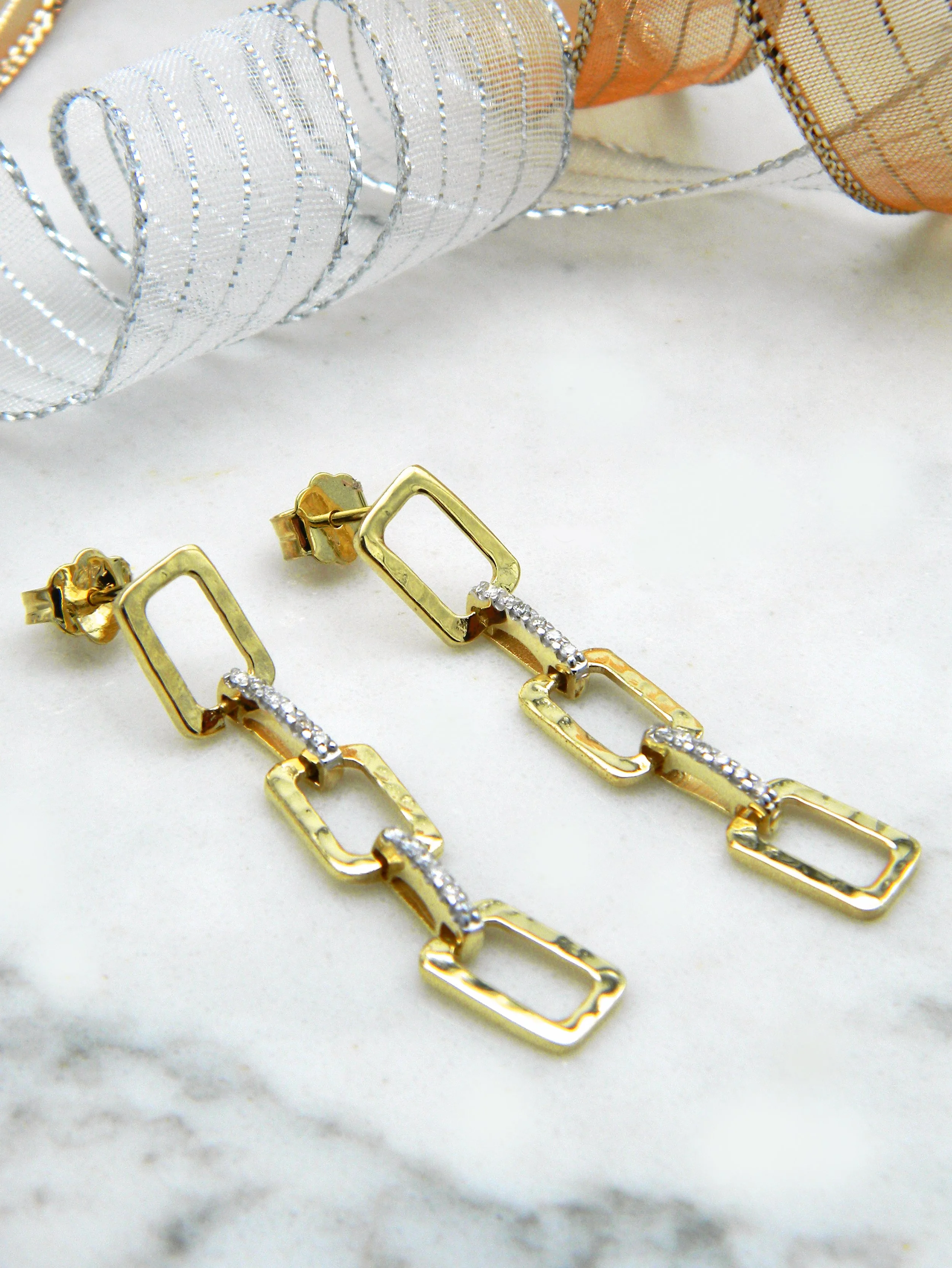 Hammered Dangle Diamond Earrings